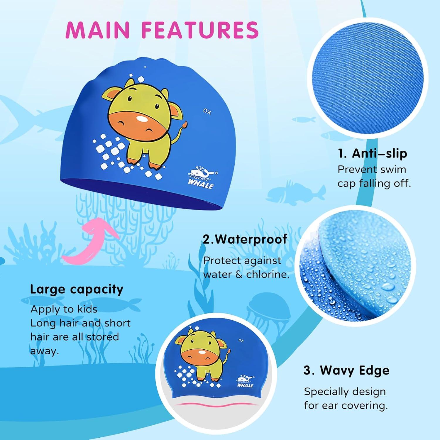 Gorro de natación Ballena para niños 3-9 años estampado azul