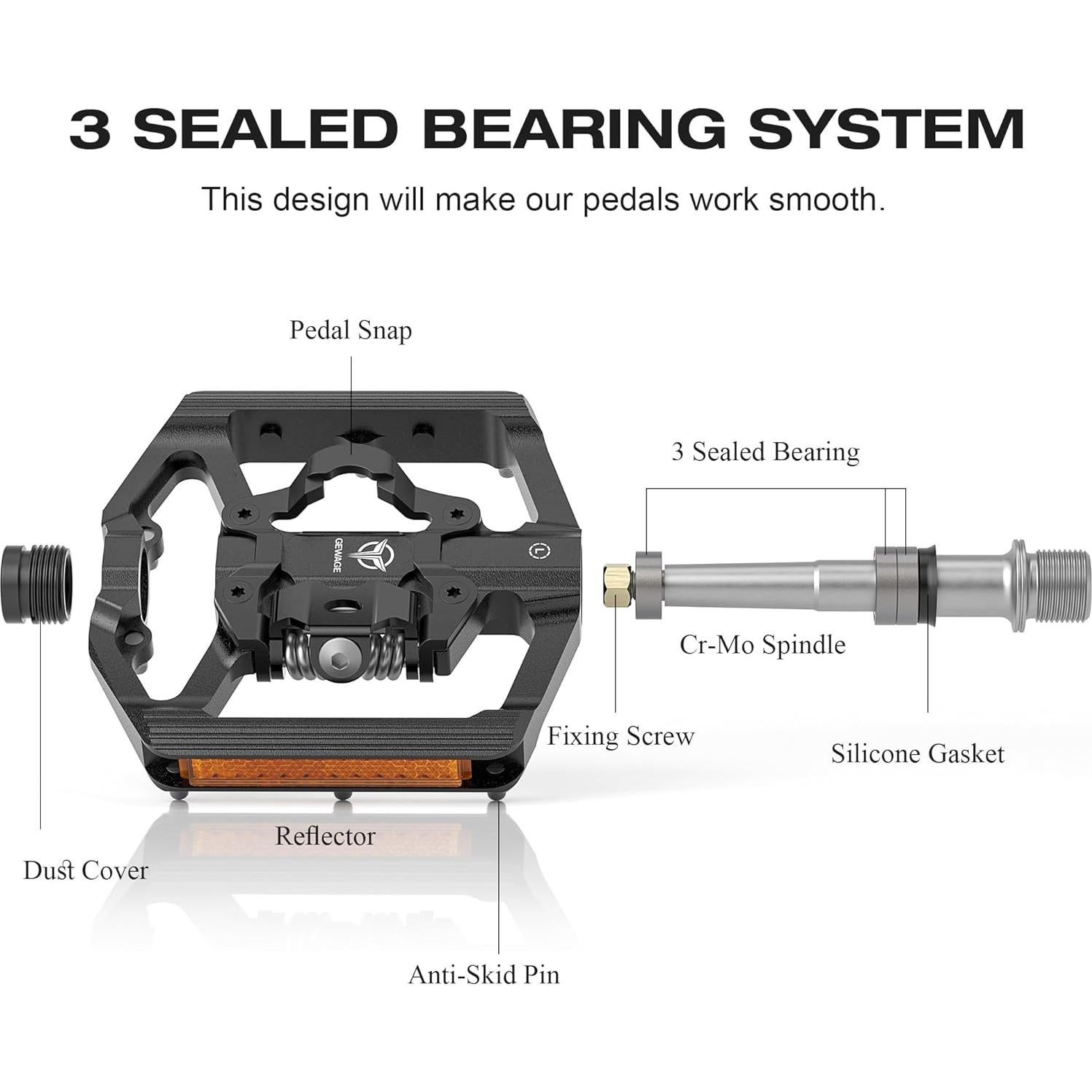 Pedales de Bicicleta de Montaña GEWAGE con Reflector y Doble Función