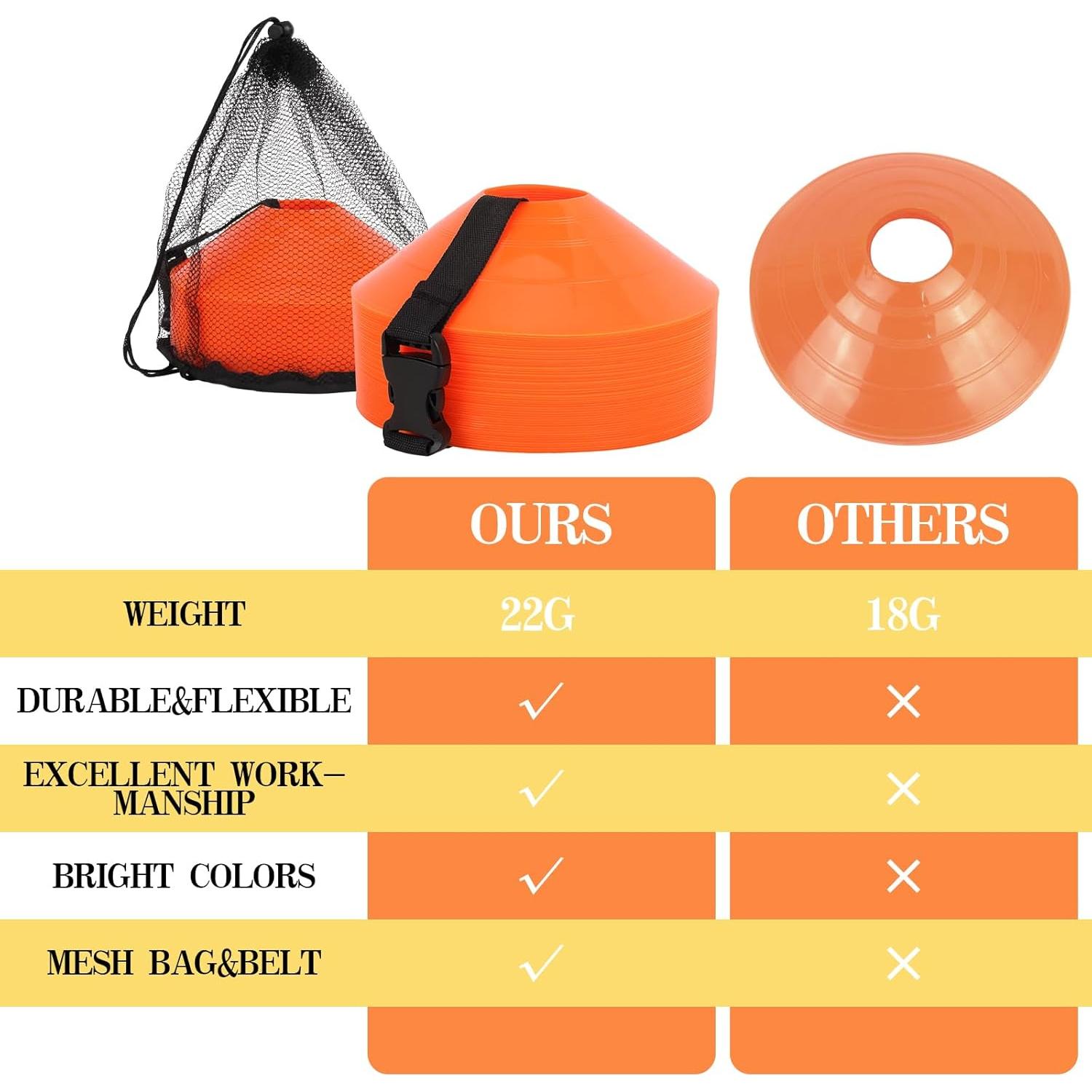 Conos de Fútbol ZICRO 50 Unidades con Bolsa y Correa