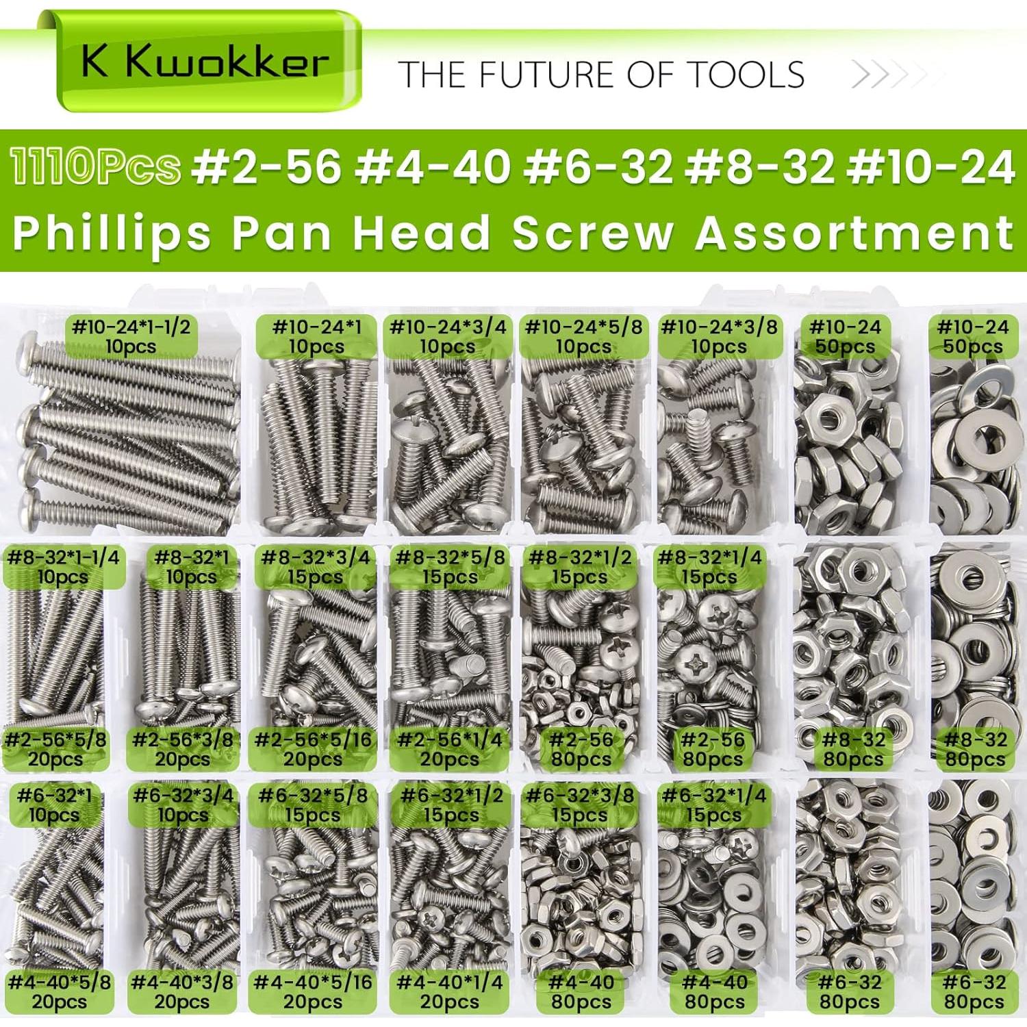 Kit de Tuercas y Tornillos K Kwokker 1110 Piezas Acero Inoxidable