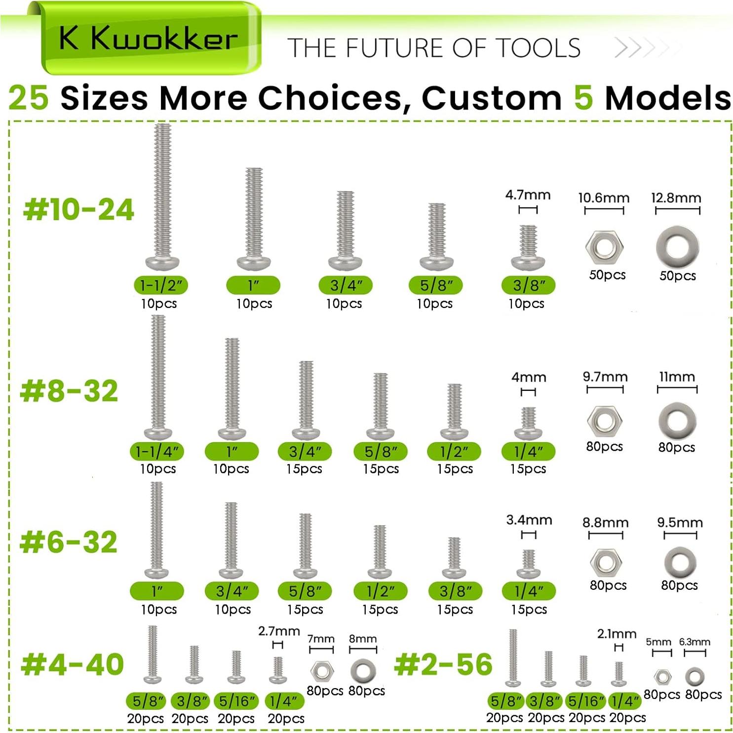 Kit de Tuercas y Tornillos K Kwokker 1110 Piezas Acero Inoxidable