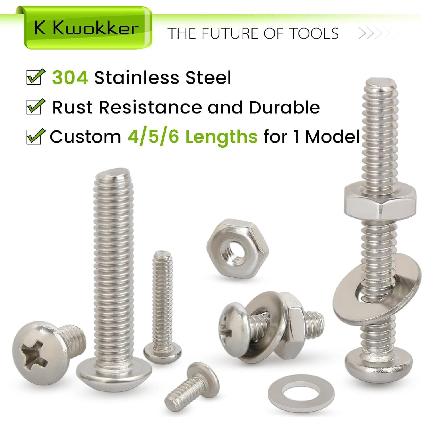 Kit de Tuercas y Tornillos K Kwokker 1110 Piezas Acero Inoxidable