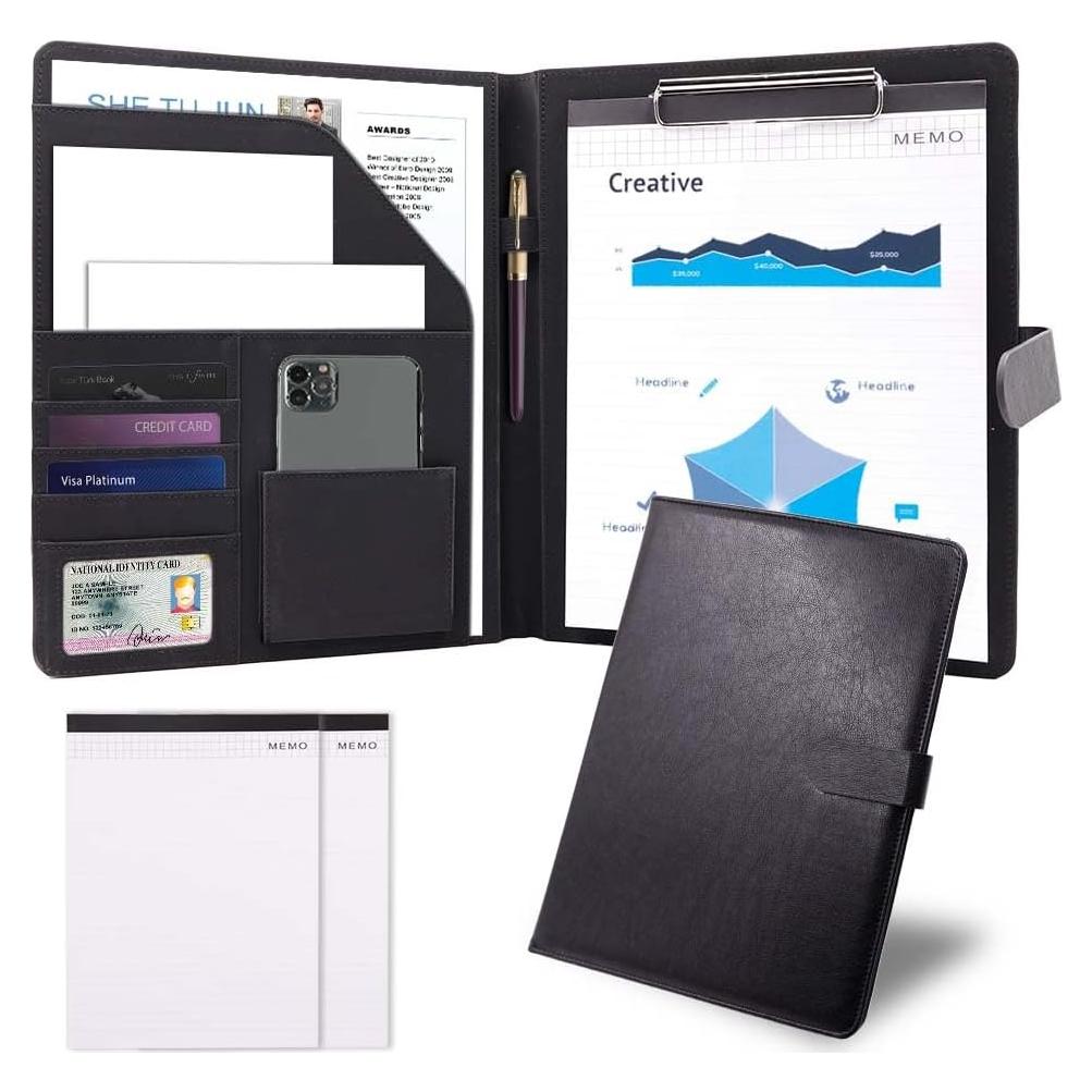 Carpeta Portafolio Sbrinnaliao de Cuero PU Negro con Clipboard A4
