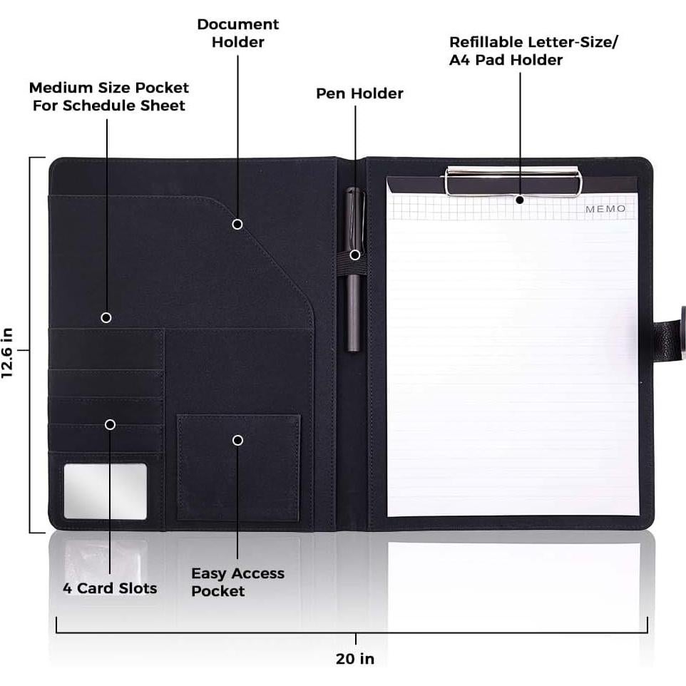 Carpeta Portafolio Sbrinnaliao de Cuero PU Negro con Clipboard A4