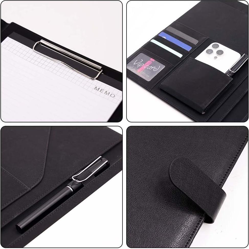 Carpeta Portafolio Sbrinnaliao de Cuero PU Negro con Clipboard A4