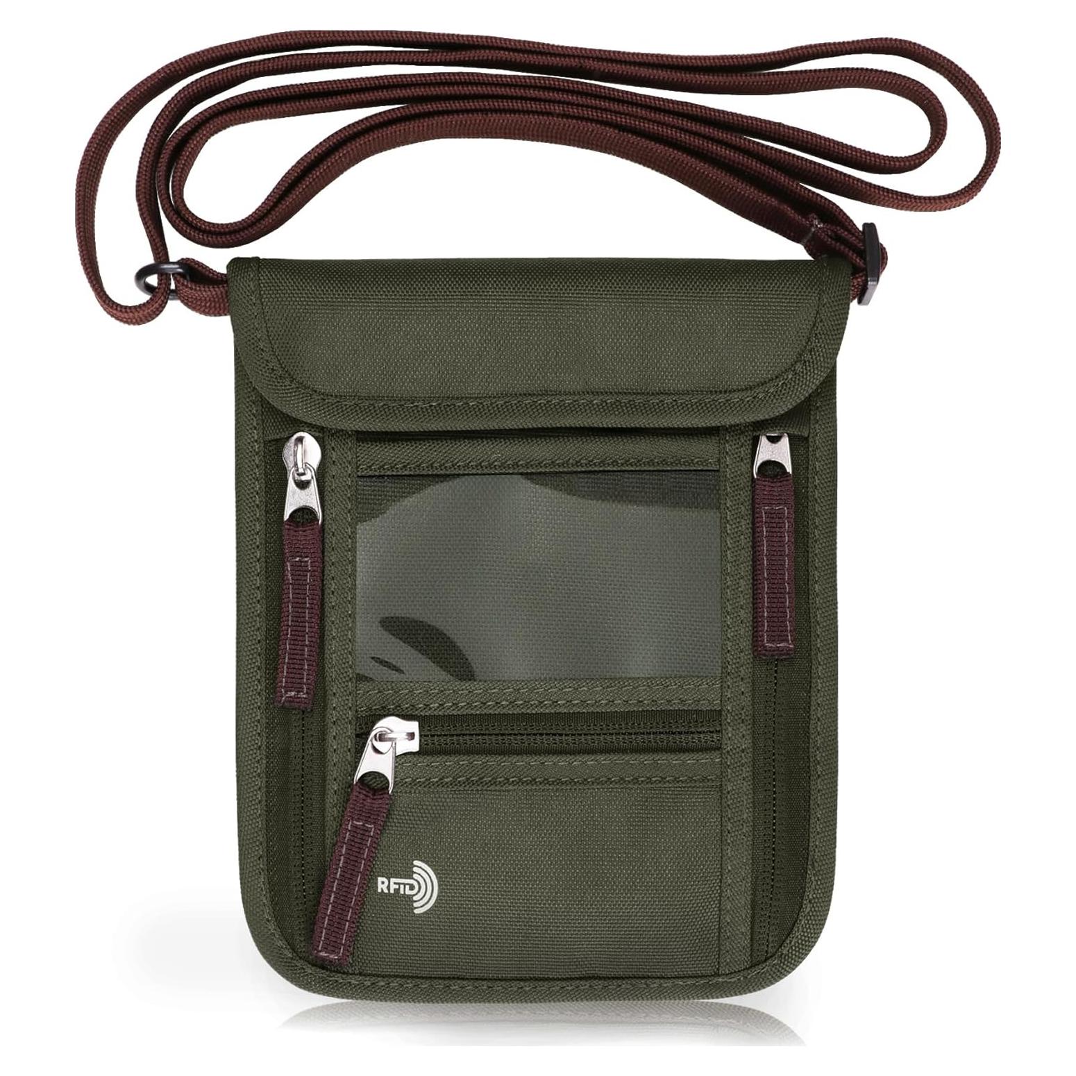 Portafolios de Pasaporte WALNEW Verde Militar con Bloqueo RFID