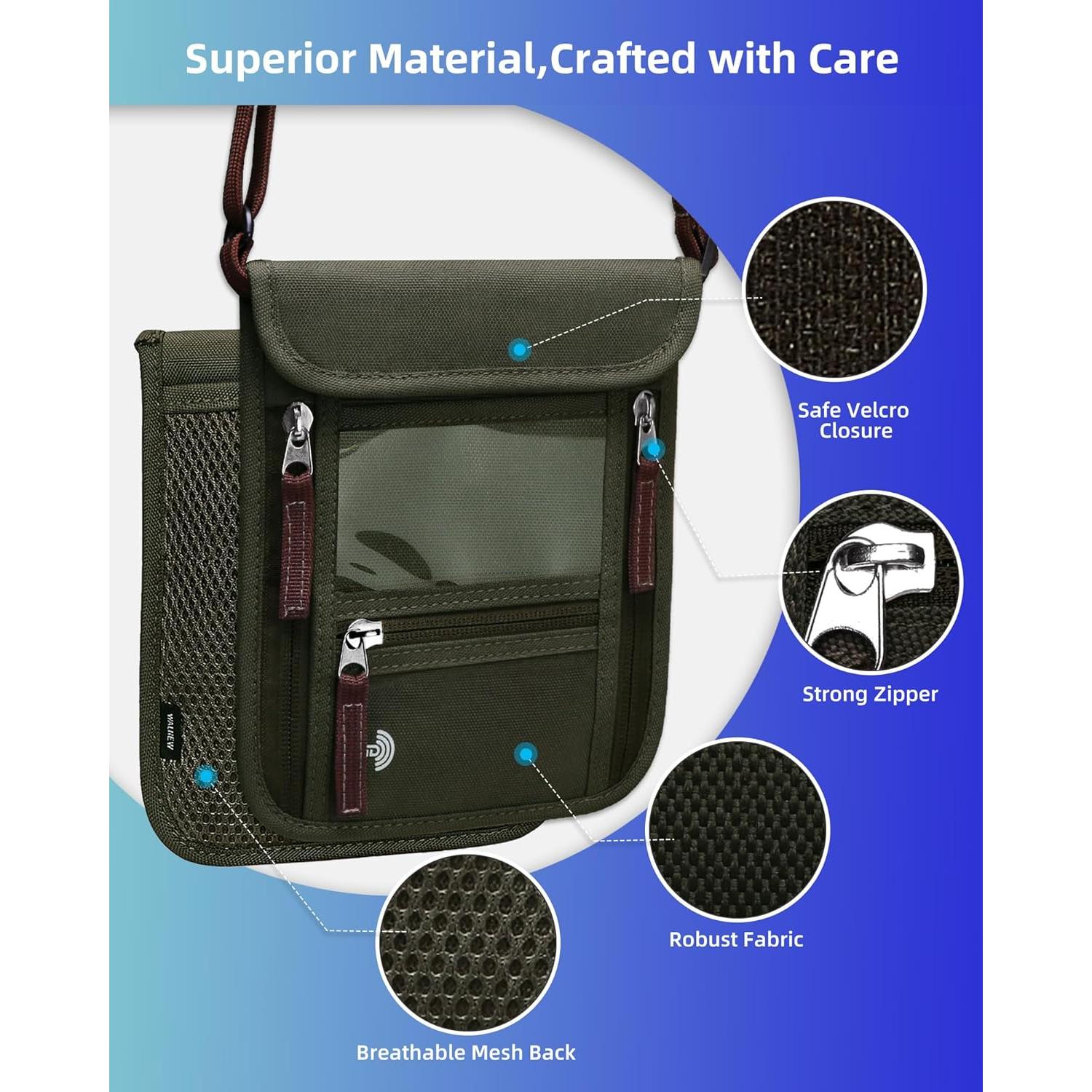 Portafolios de Pasaporte WALNEW Verde Militar con Bloqueo RFID