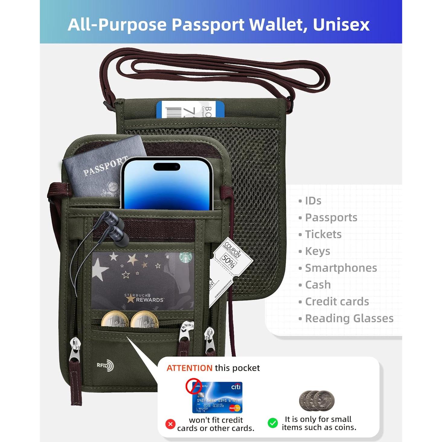 Portafolios de Pasaporte WALNEW Verde Militar con Bloqueo RFID