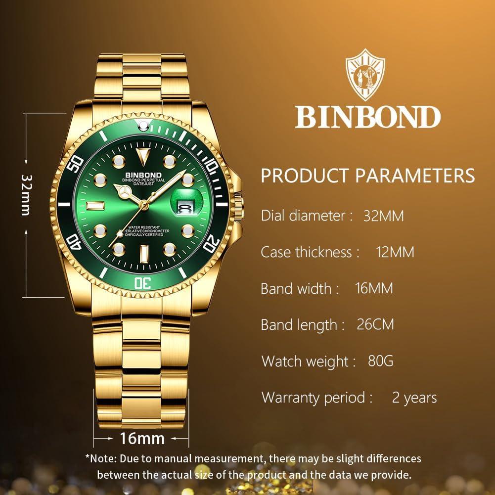 Reloj de Vestir para Mujeres BINBOND Acero Inoxidable Verde