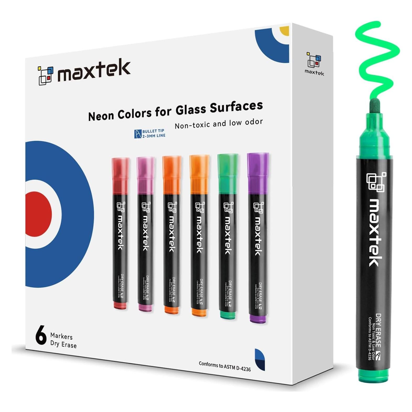 Marcadores Borrables Maxtek 6 Colores Neón Punta de Bala