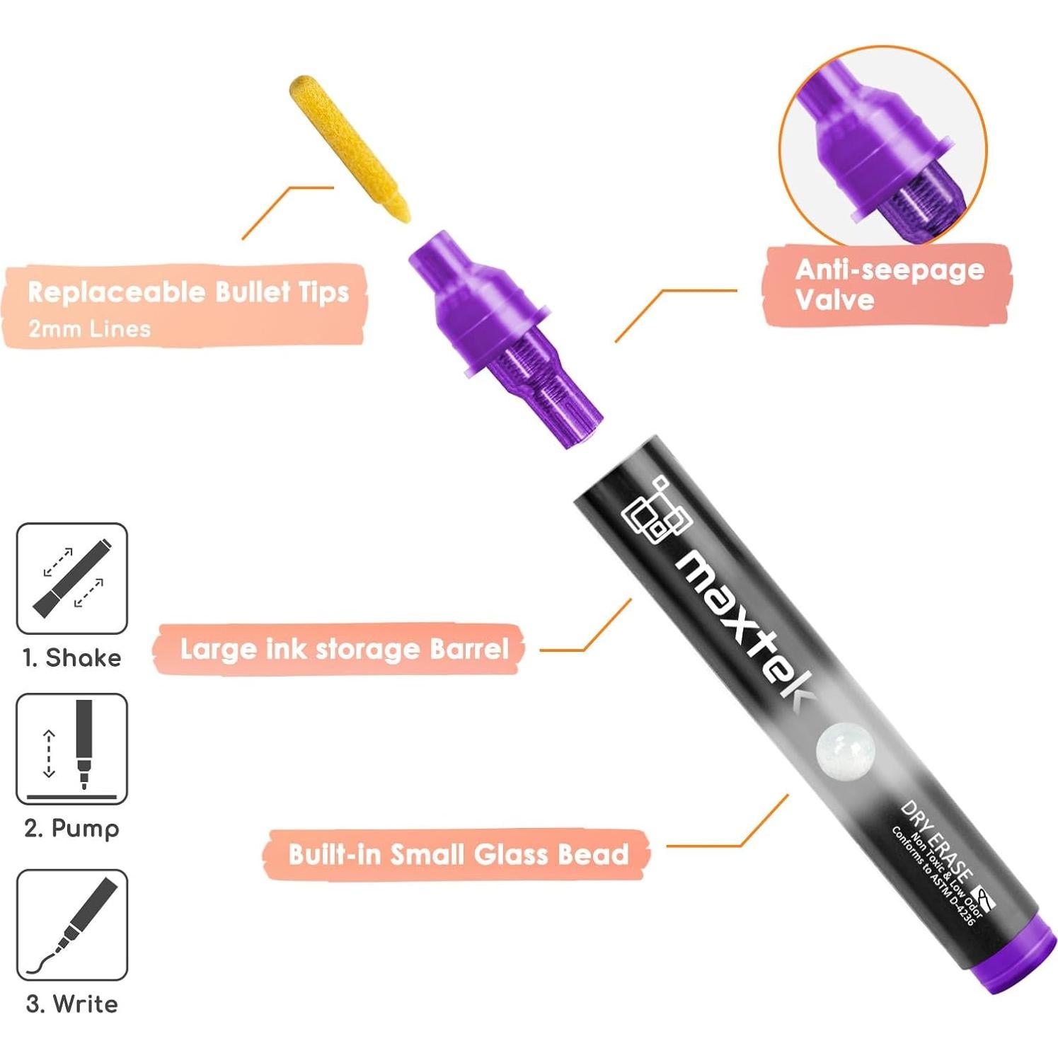 Marcadores Borrables Maxtek 6 Colores Neón Punta de Bala