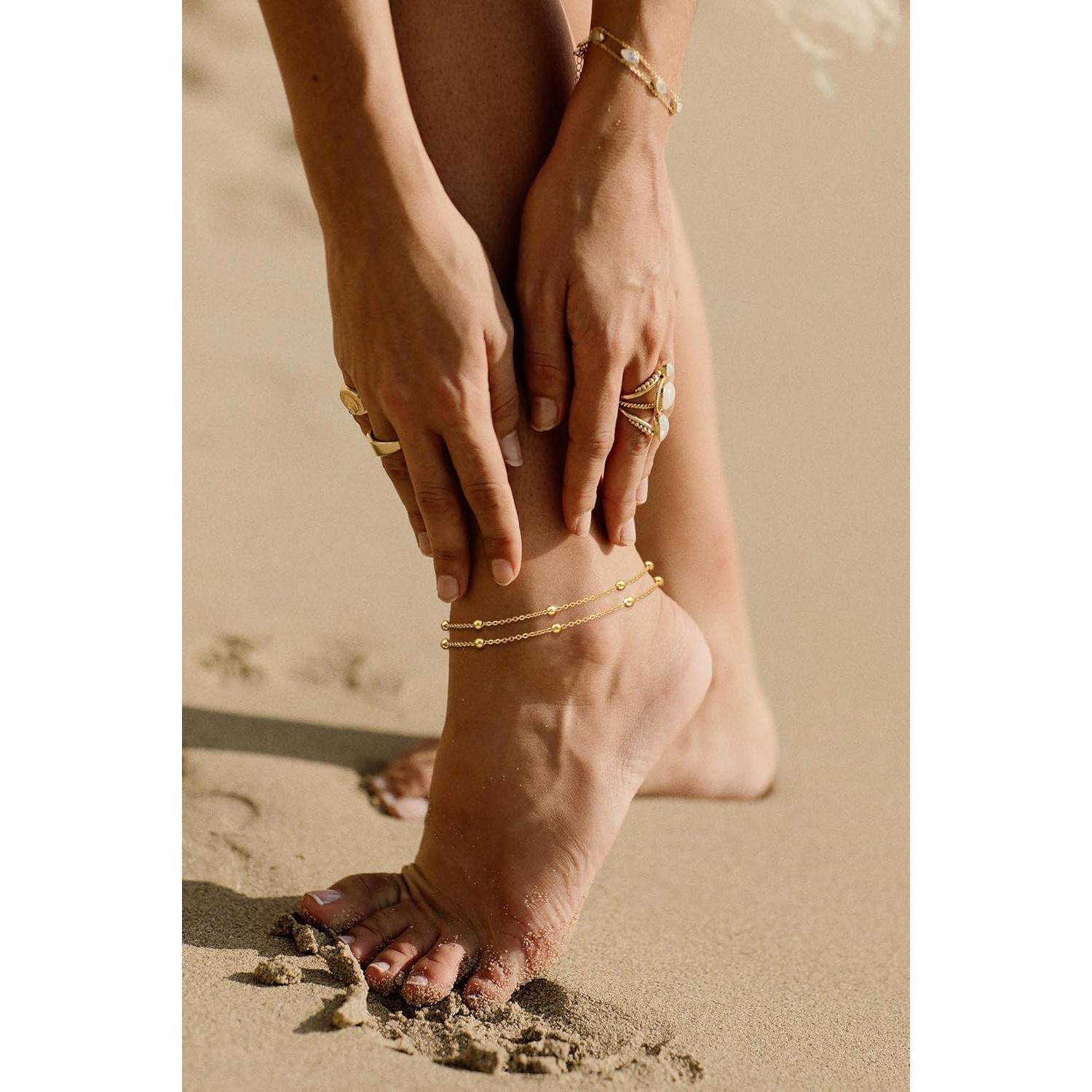 Conjunto de Pulseras de Tobillo Oro 14K con Rhinestones - Joyería Bohemia