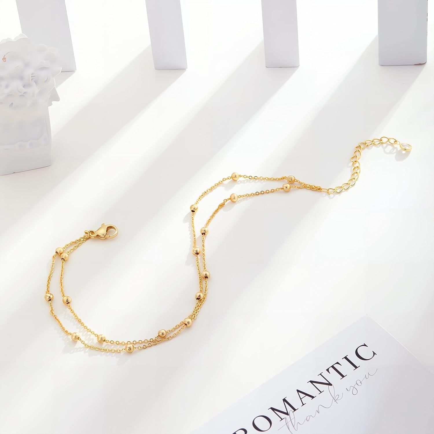 Conjunto de Pulseras de Tobillo Oro 14K con Rhinestones - Joyería Bohemia