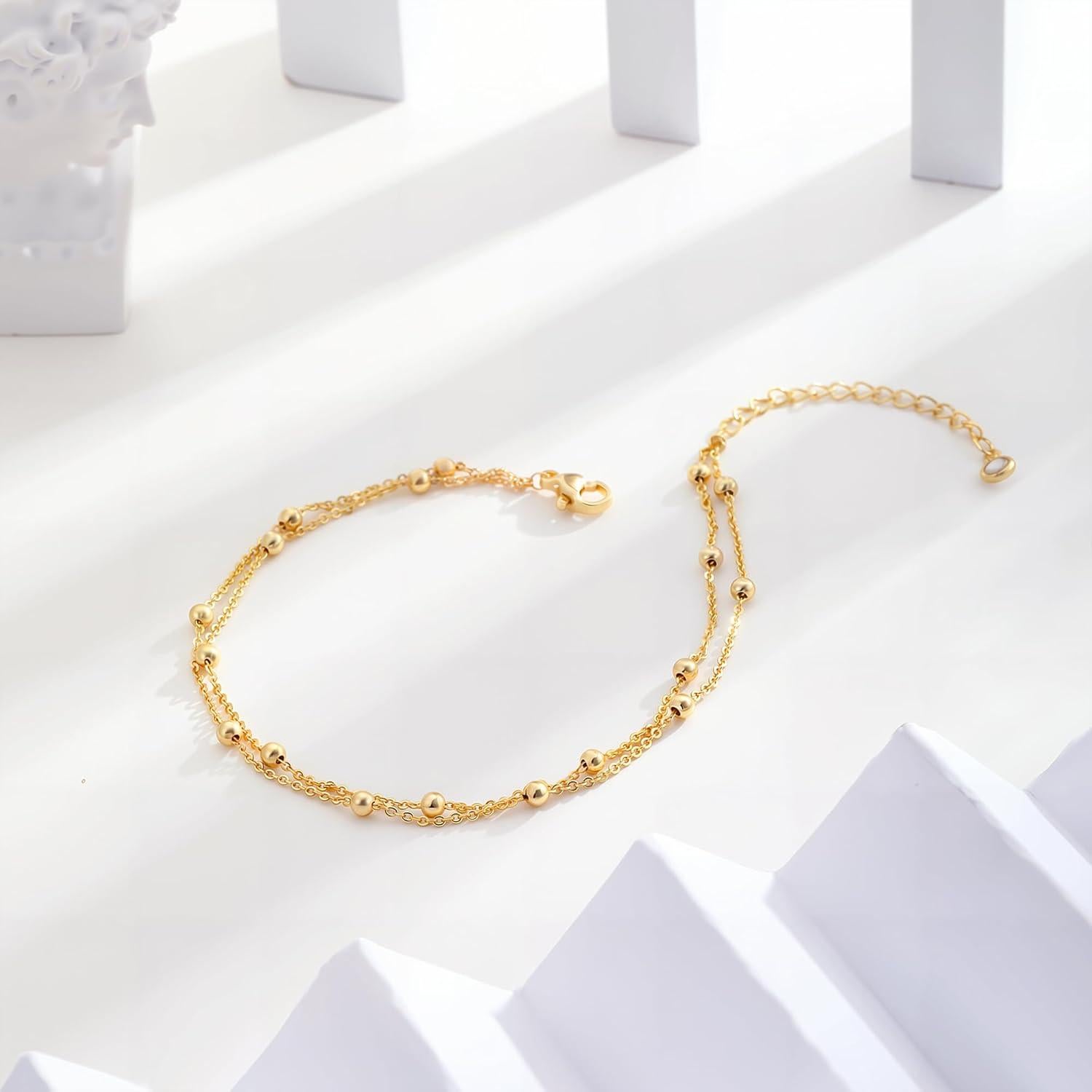 Conjunto de Pulseras de Tobillo Oro 14K con Rhinestones - Joyería Bohemia