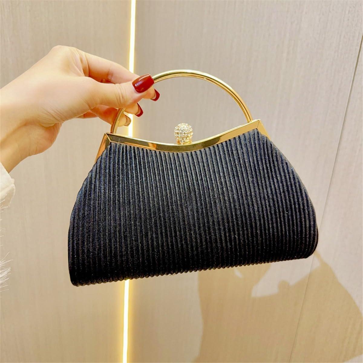 Bolso de Noche Brillante para Mujeres - Clutch Champagne con Cadena