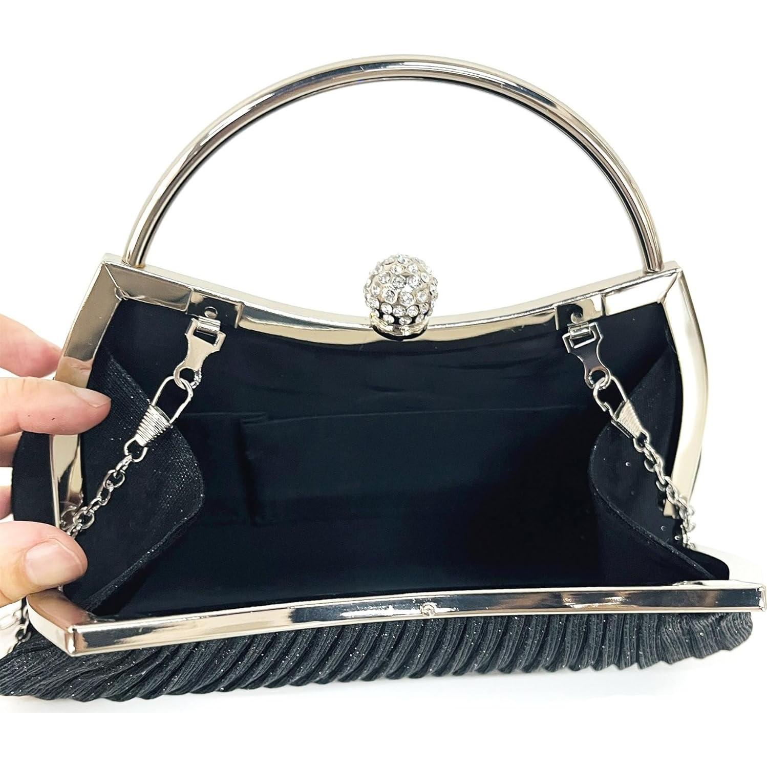 Bolso de Noche Brillante para Mujeres - Clutch Champagne con Cadena