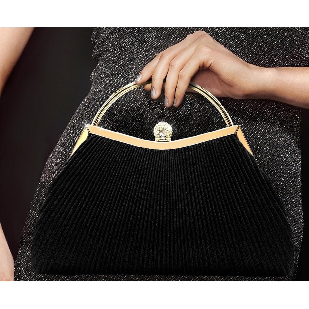 Bolso de Noche Brillante para Mujeres - Clutch Champagne con Cadena