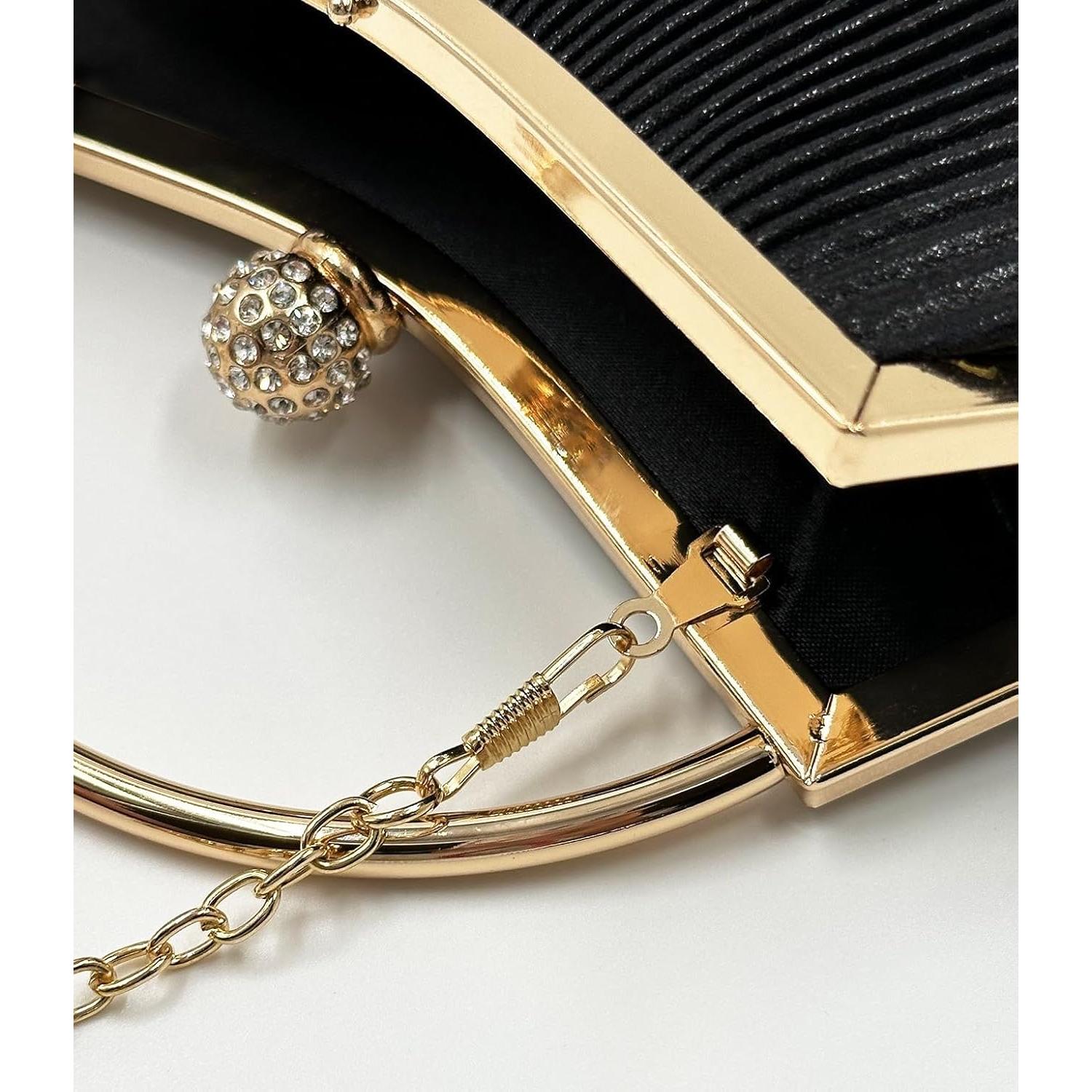 Bolso de Noche Brillante para Mujeres - Clutch Champagne con Cadena