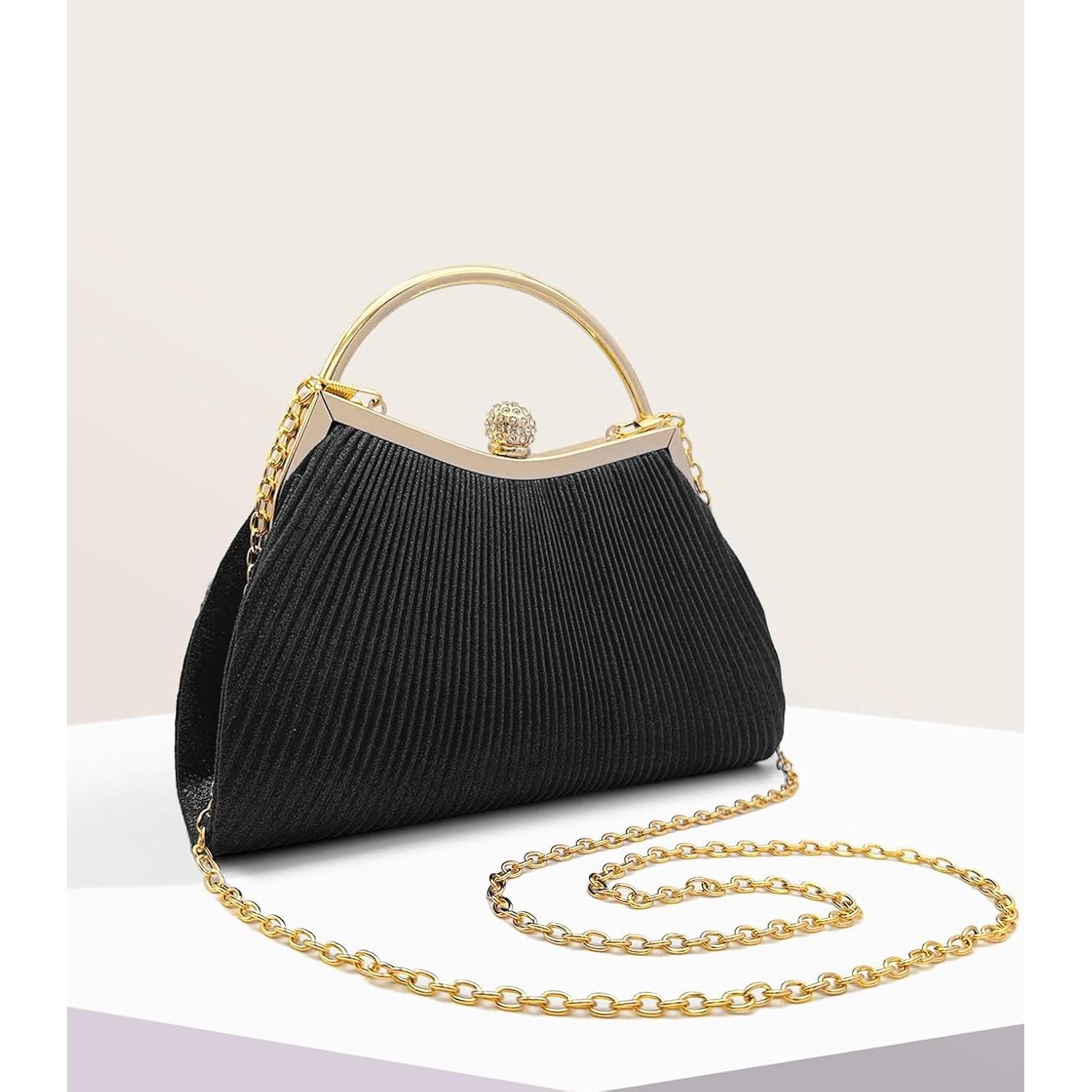 Bolso de Noche Brillante para Mujeres - Clutch Champagne con Cadena