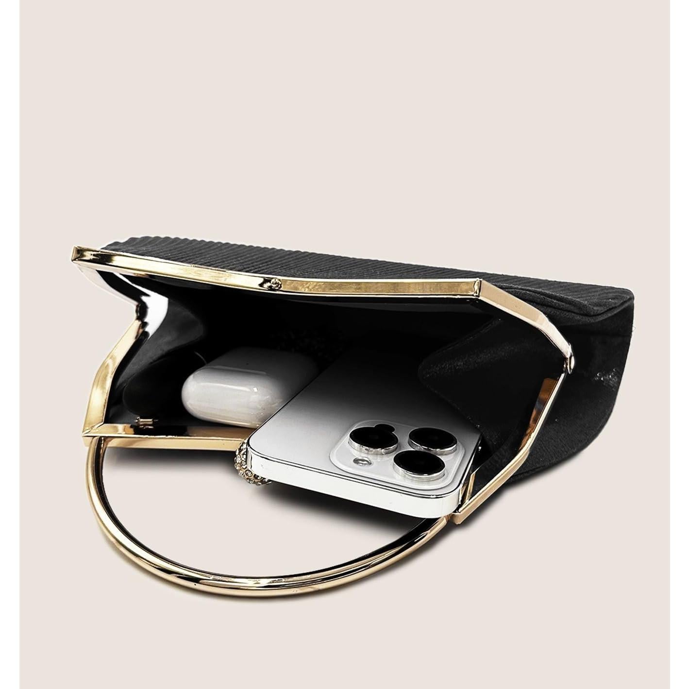 Bolso de Noche Brillante para Mujeres - Clutch Champagne con Cadena