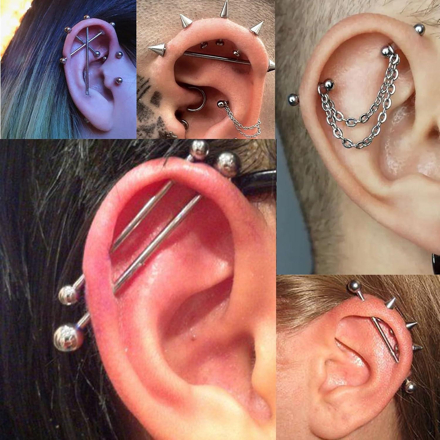 Conjunto de Pendientes de Cartílago Industrial 16G Acero 24-60mm