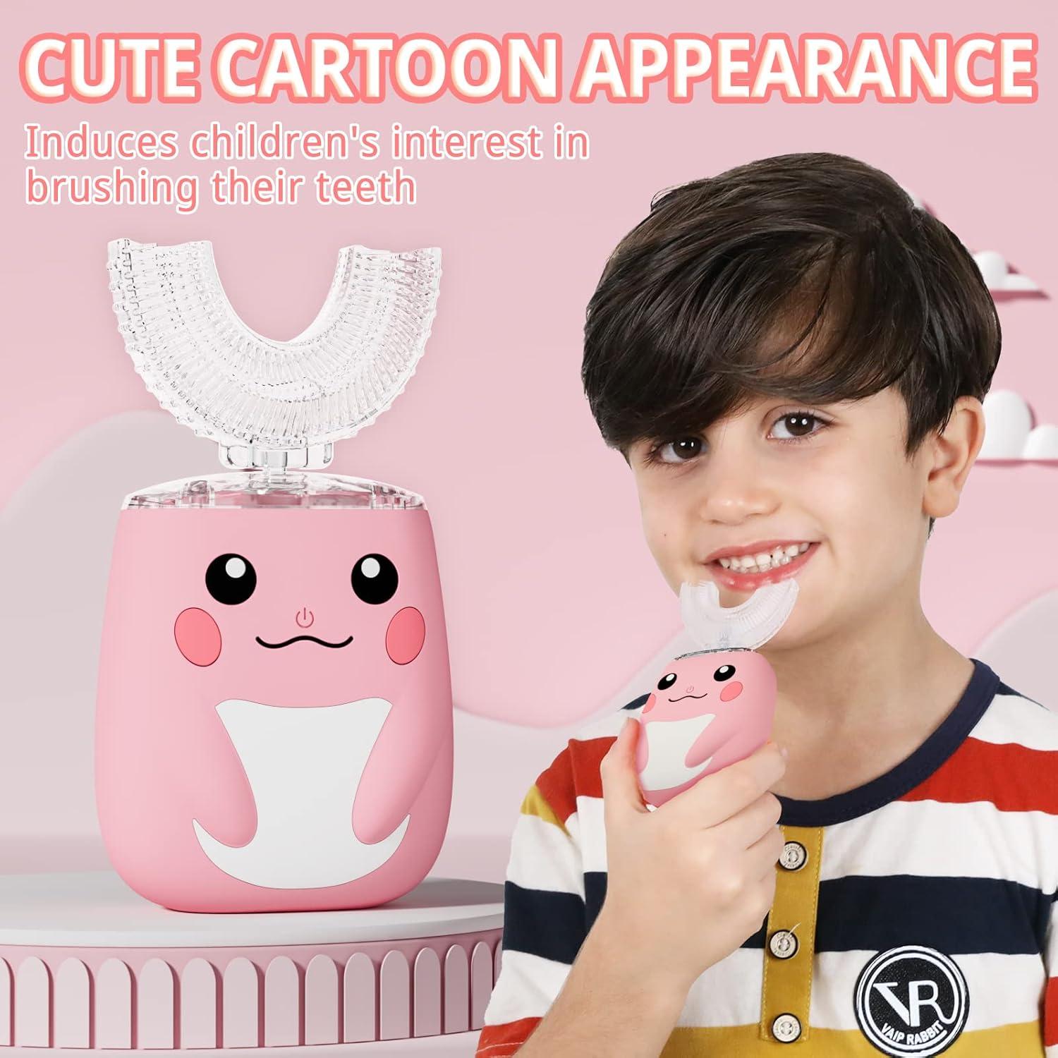 Cepillo de dientes eléctrico ELOTAME en forma de U para niños 2-7 años - Rosa