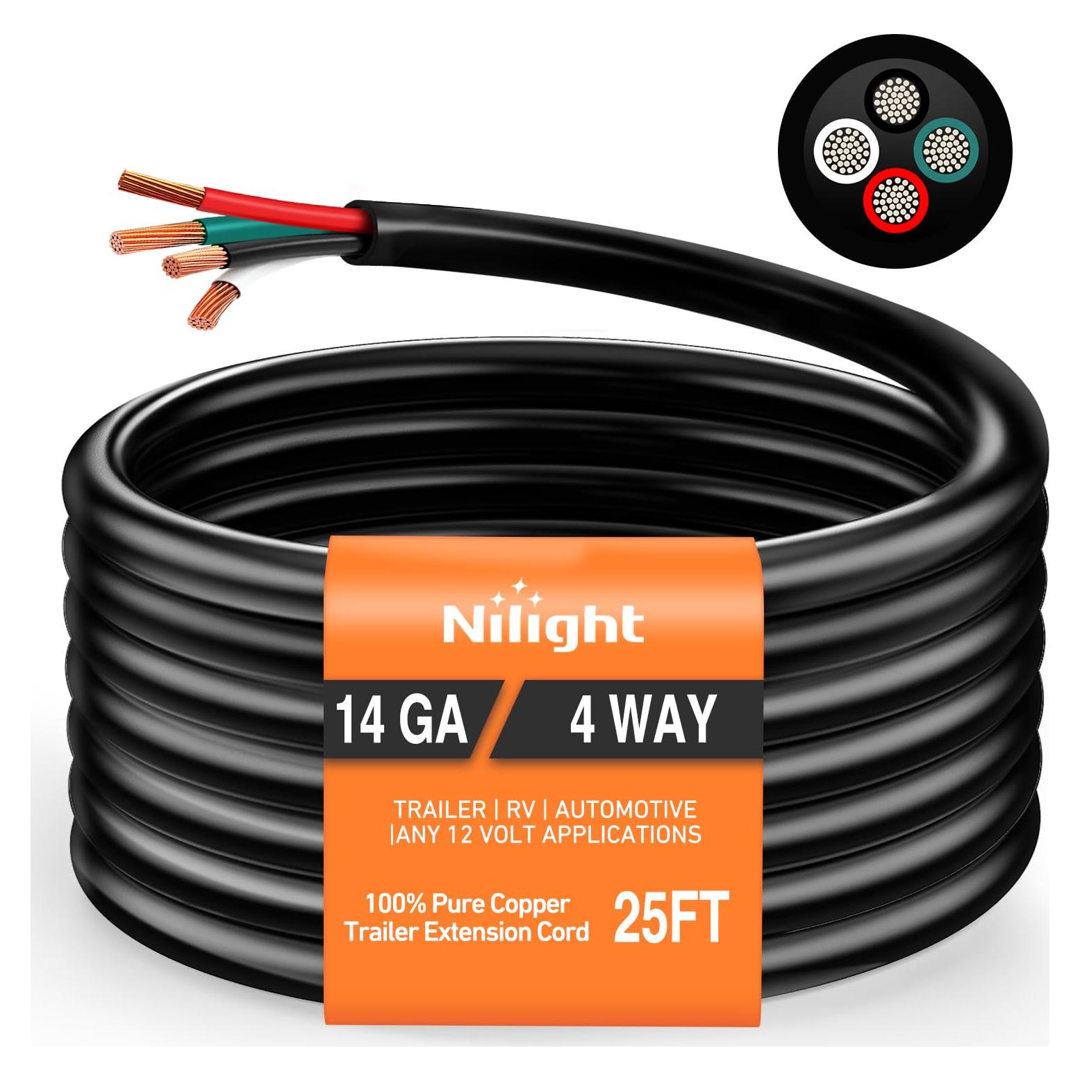 Cable de Extensión para Remolque Nilight 7.62M 4 Vías 100% Cobre
