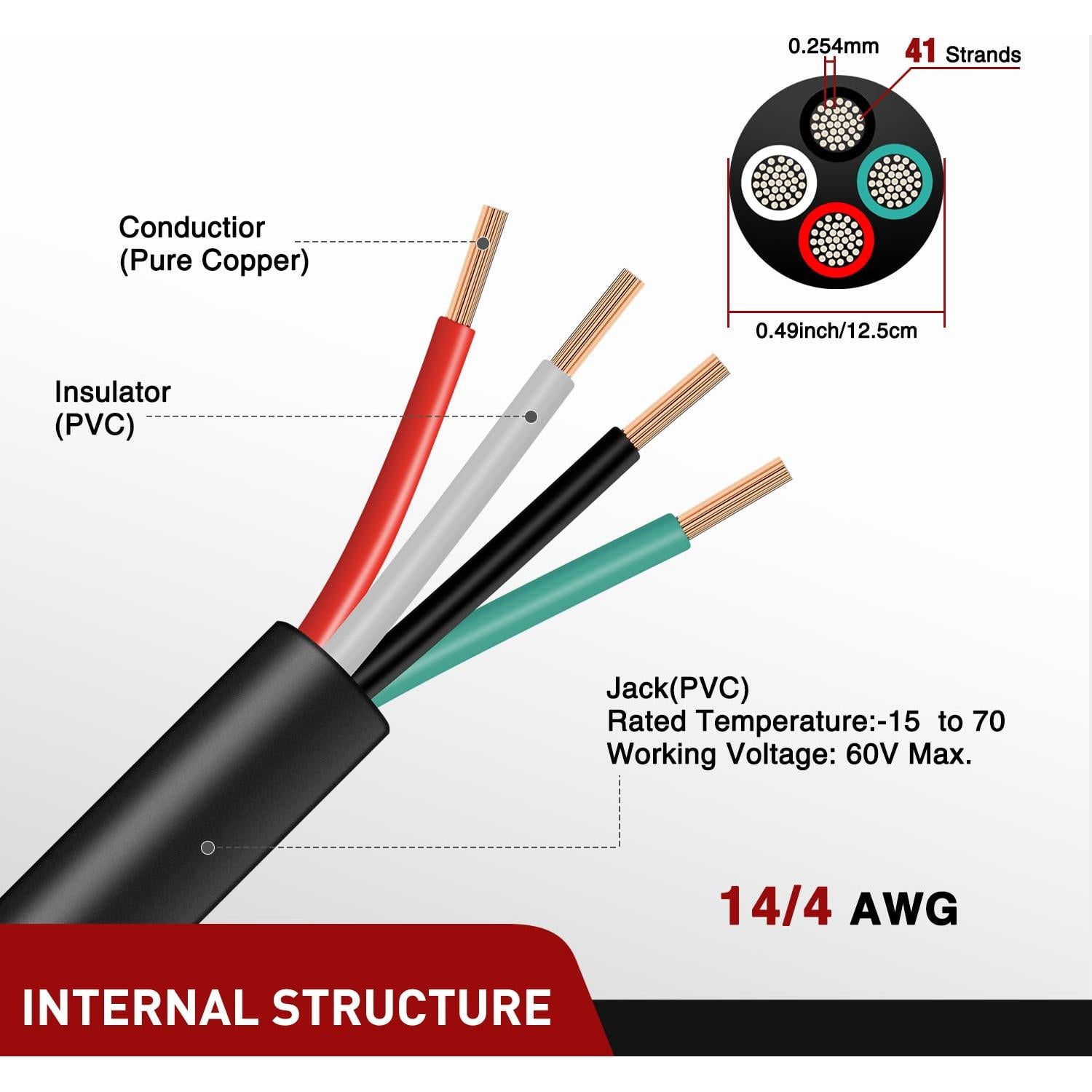 Cable de Extensión para Remolque Nilight 7.62M 4 Vías 100% Cobre