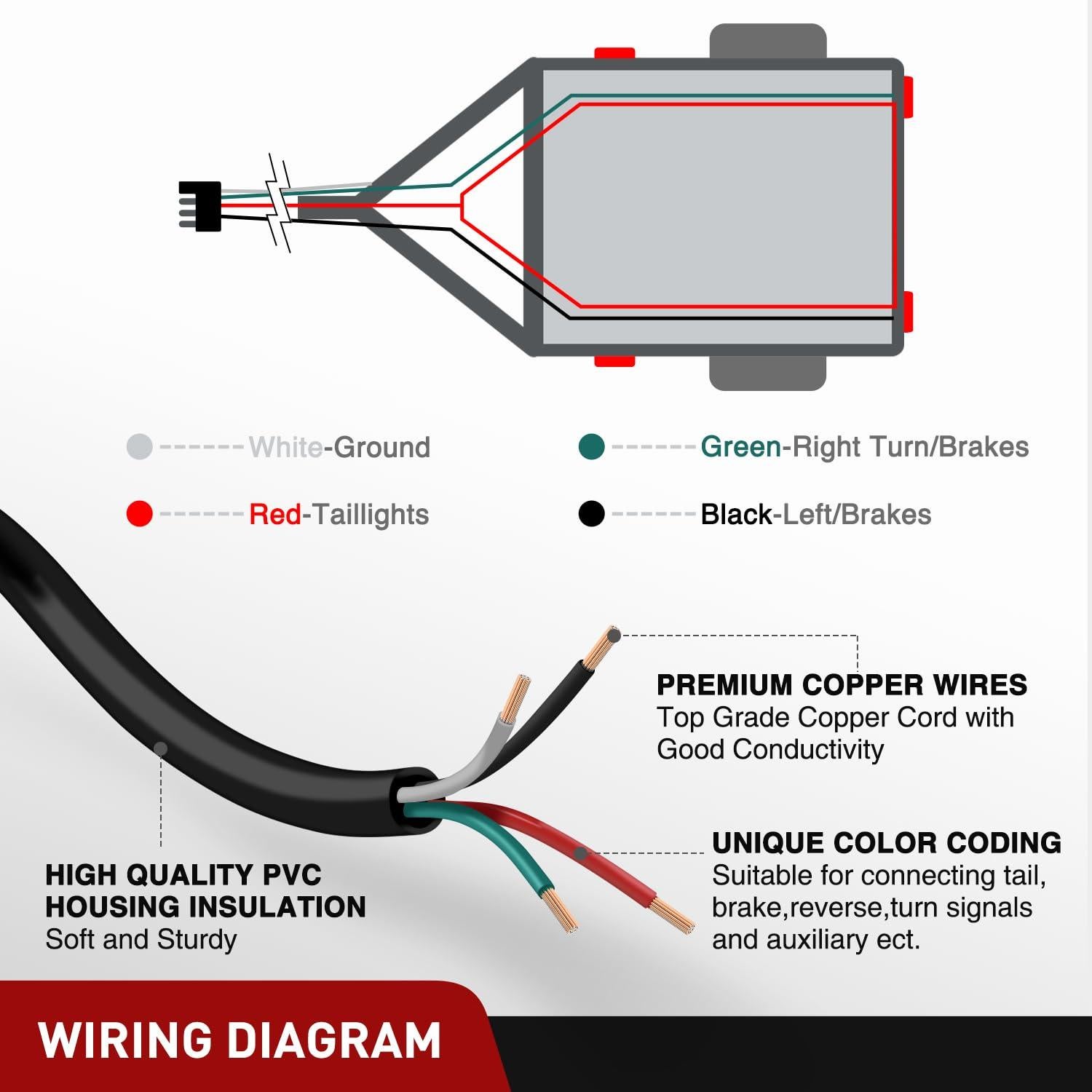 Cable de Extensión para Remolque Nilight 7.62M 4 Vías 100% Cobre