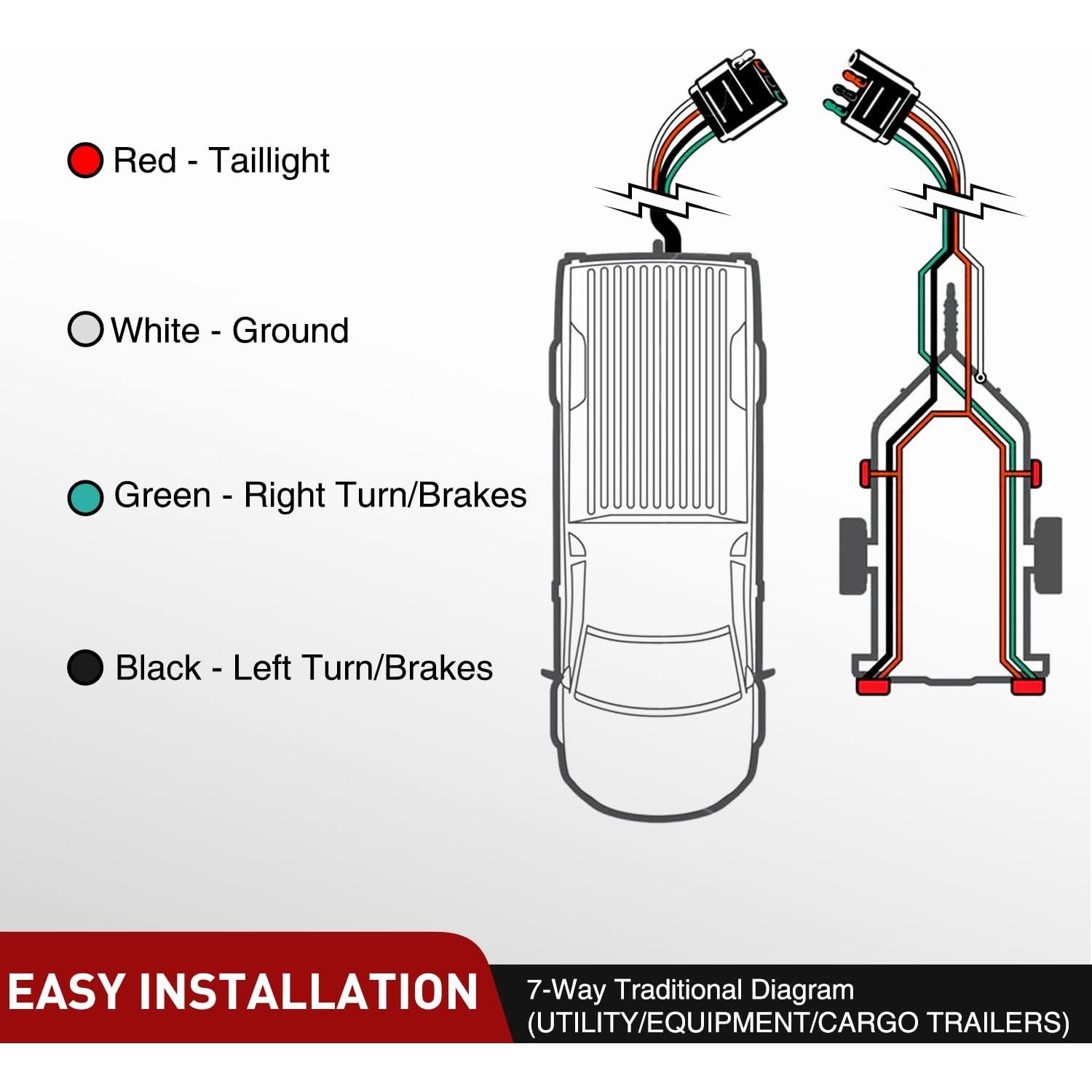 Cable de Extensión para Remolque Nilight 7.62M 4 Vías 100% Cobre