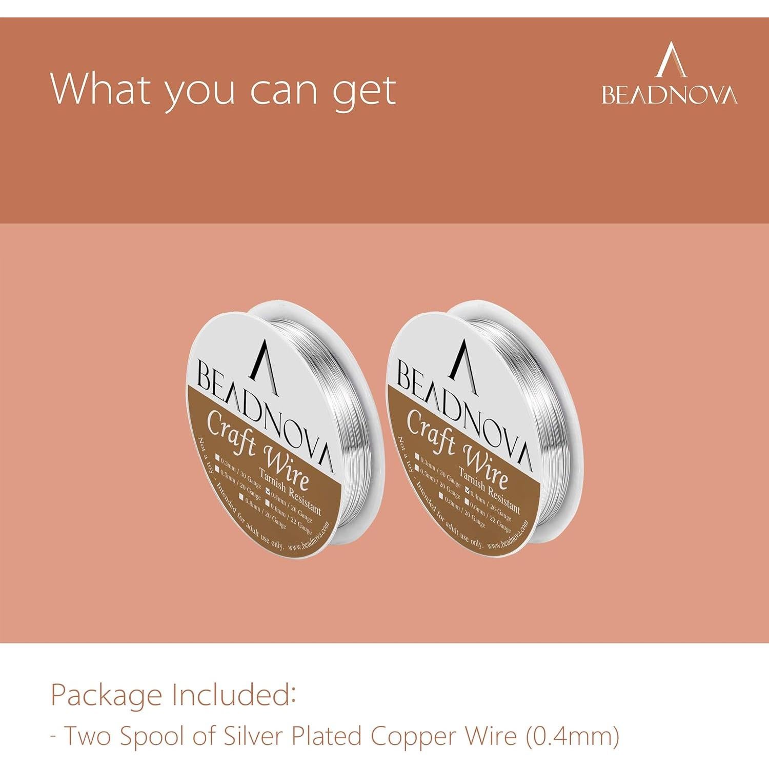 Alambre de Cobre Baño de Plata 26 Calibres BEADNOVA 20-22 Yards