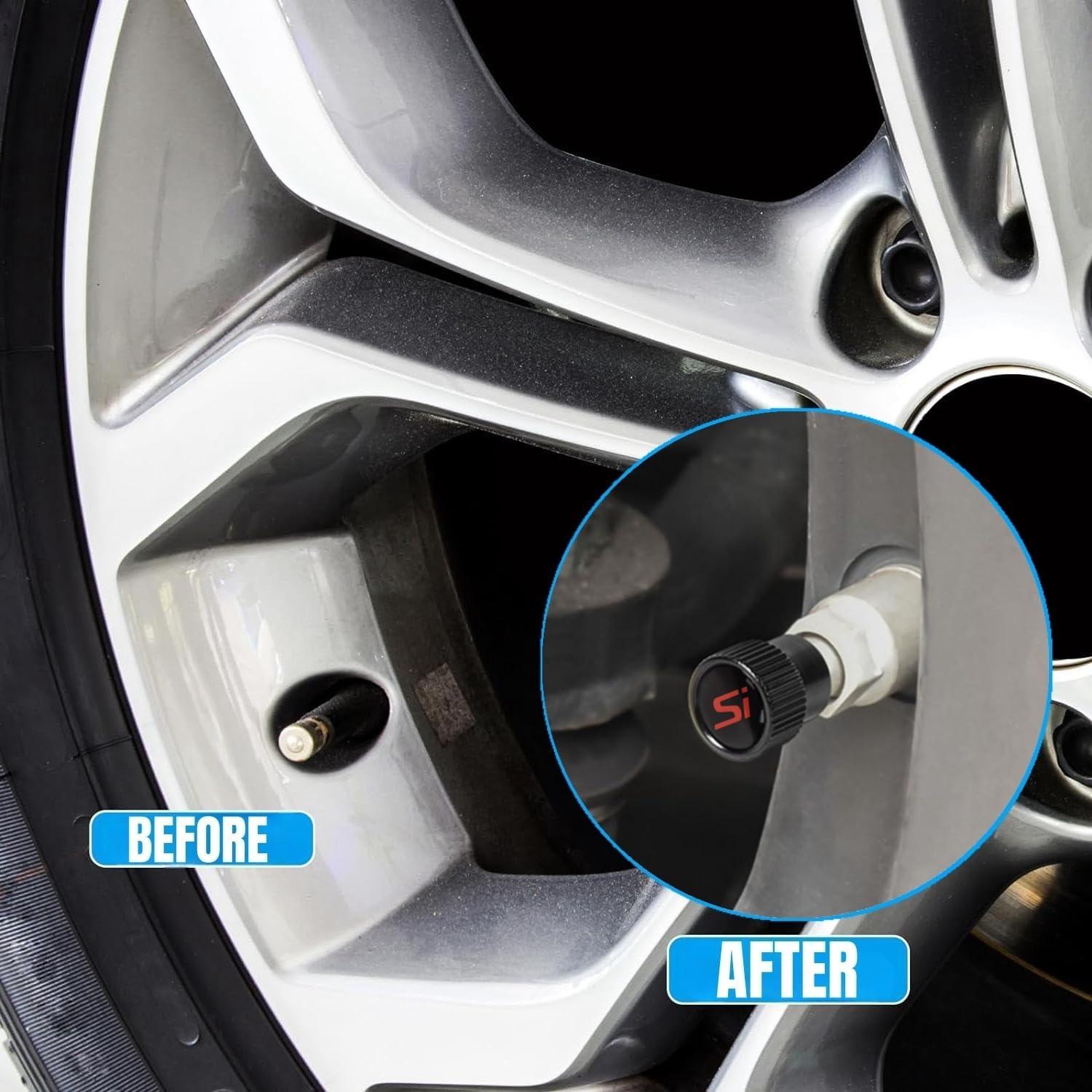 Car Tire Valve Stem Caps Metal Air Valve Cap for Honda Civic SI Accessories,Corrosion and Wear Resistance,4Pcs (SI)