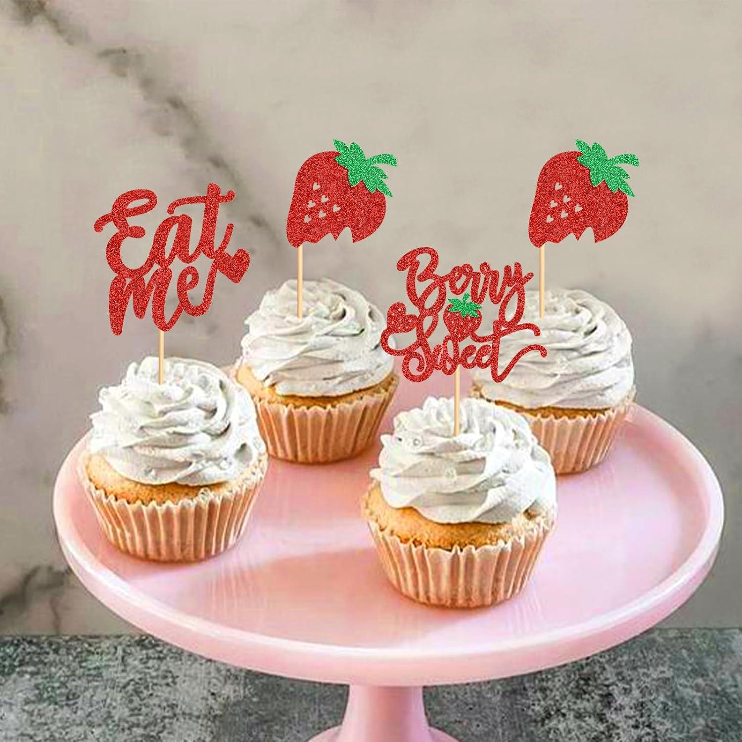 24 Decoraciones para Cupcakes de Fresa Keaziu - Fiesta y Cumpleaños
