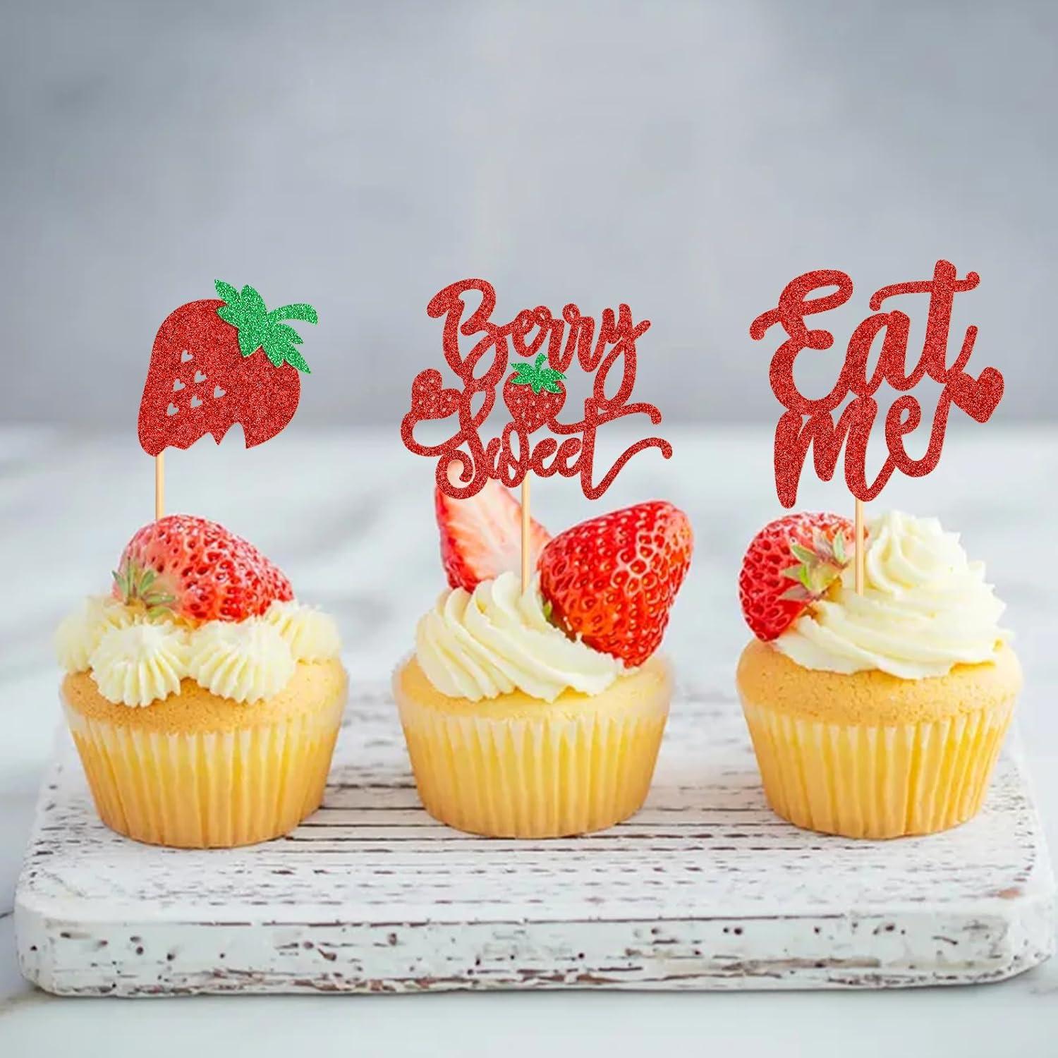 24 Decoraciones para Cupcakes de Fresa Keaziu - Fiesta y Cumpleaños