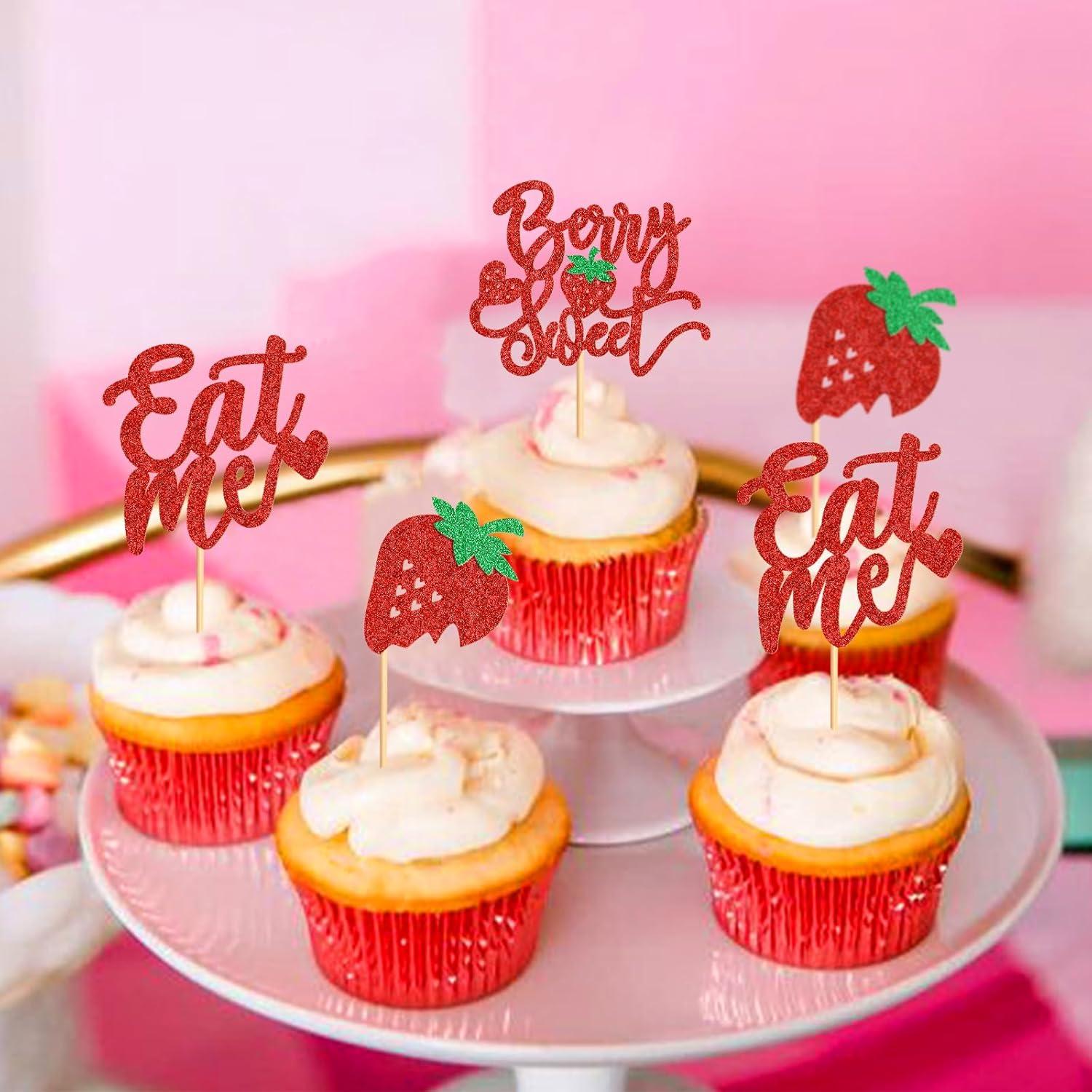24 Decoraciones para Cupcakes de Fresa Keaziu - Fiesta y Cumpleaños