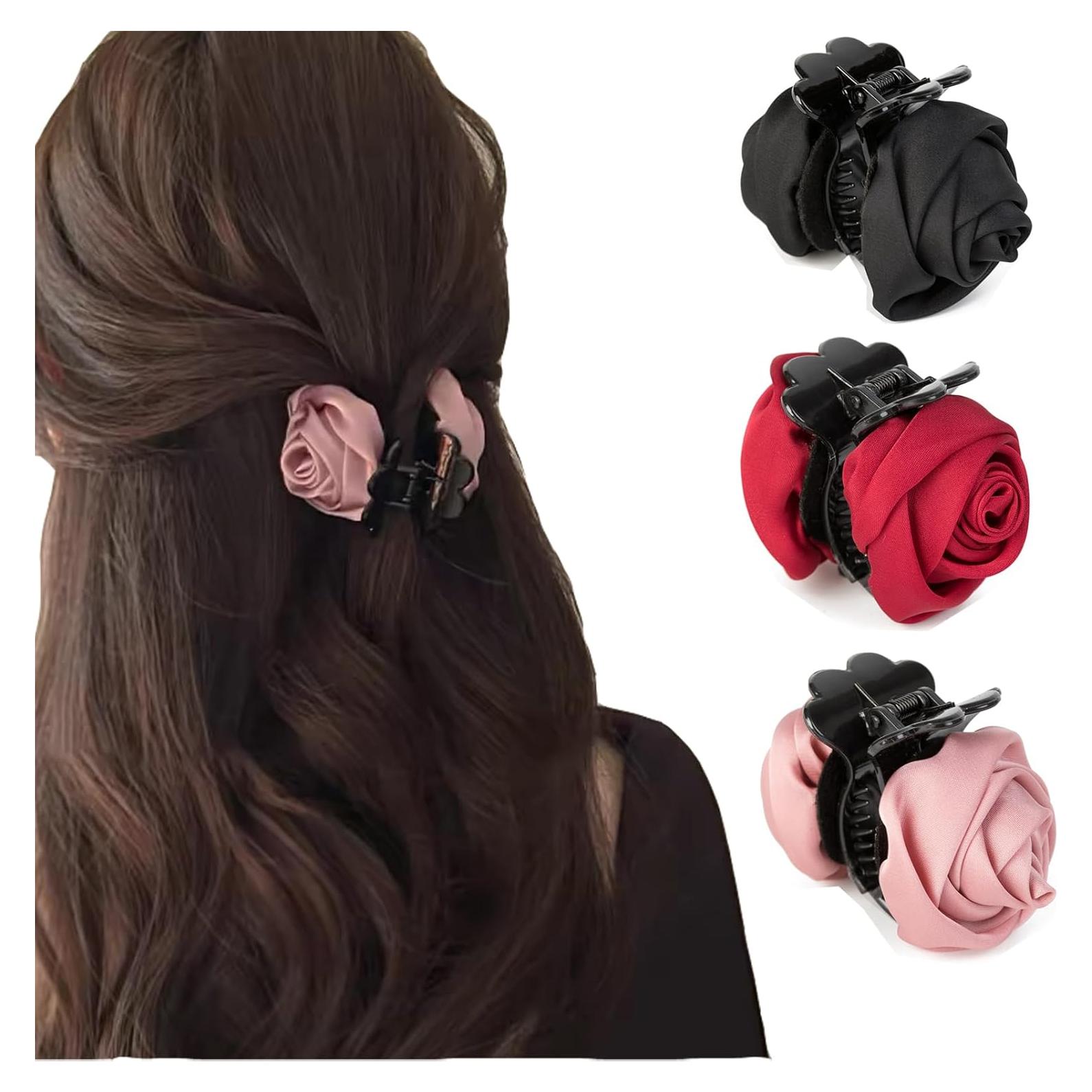 Clip para el cabello de flor rosa Agirlvct - 3 unidades