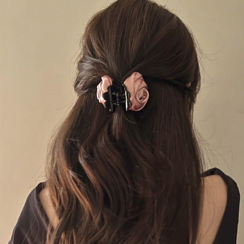 Clip para el cabello de flor rosa Agirlvct - 3 unidades