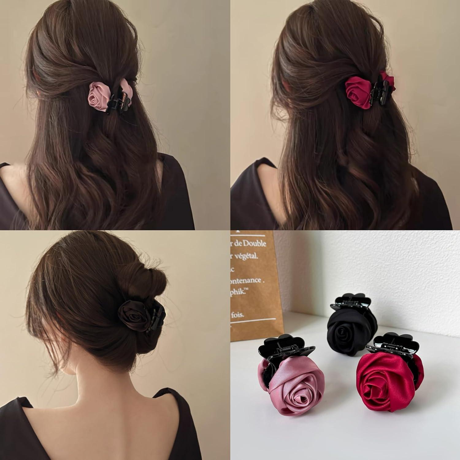 Clip para el cabello de flor rosa Agirlvct - 3 unidades