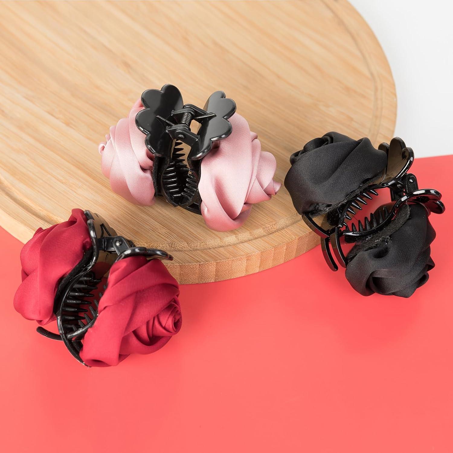 Clip para el cabello de flor rosa Agirlvct - 3 unidades