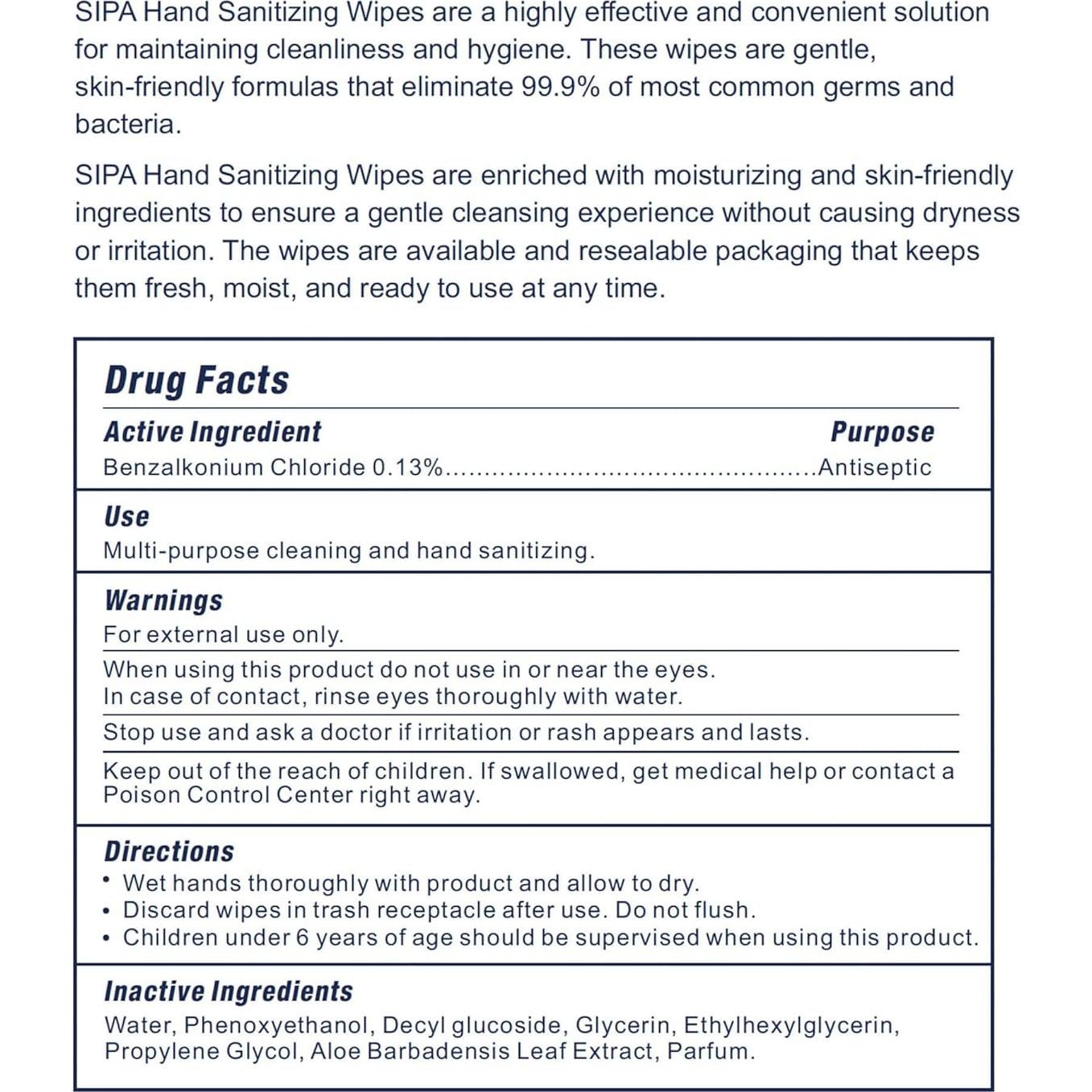 Toallitas Desinfectantes SIPA 100 Unidades - Suaves y Frescas