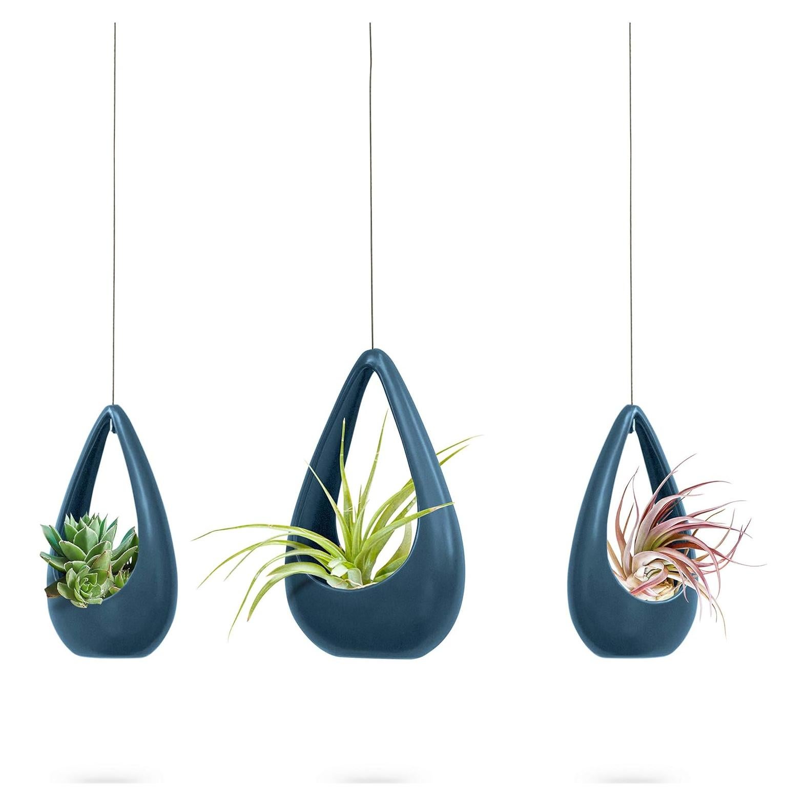 Macetas Colgantes de Cerámica Azul 23 Abejas - Paquete de 3