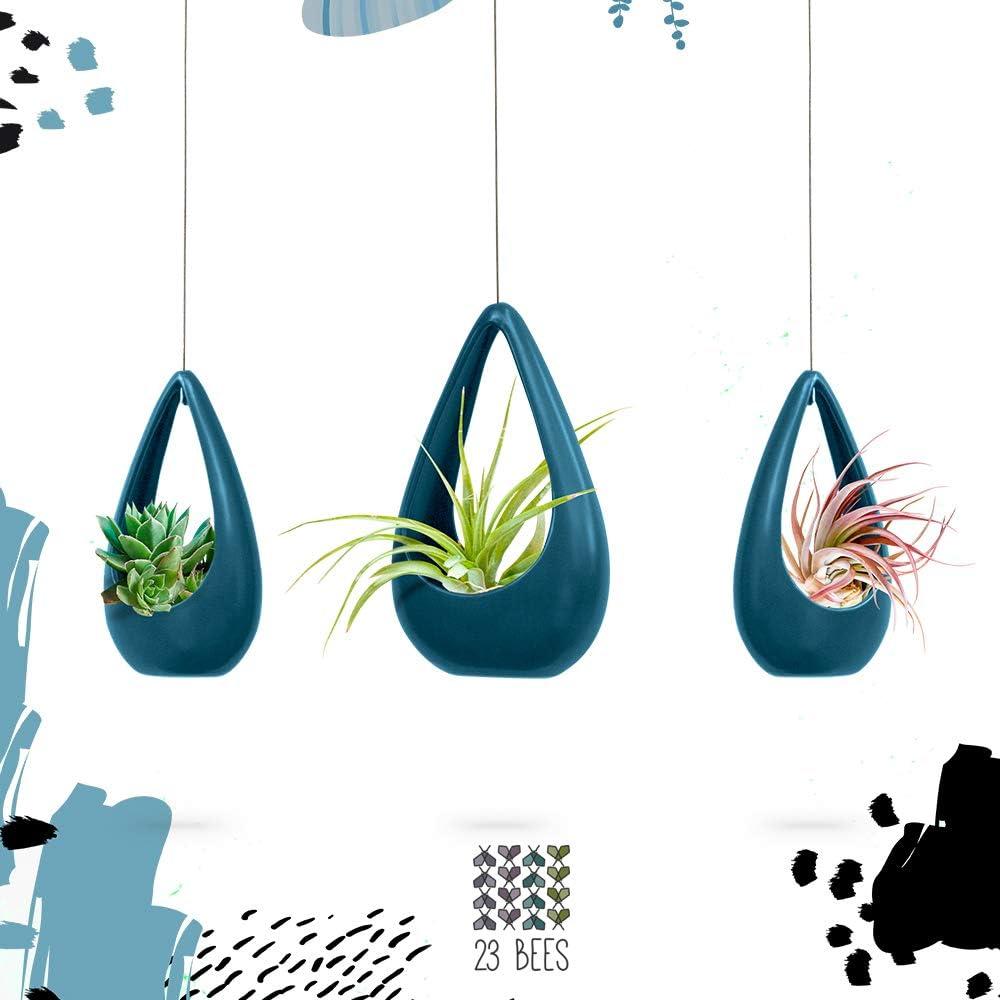 Macetas Colgantes de Cerámica Azul 23 Abejas - Paquete de 3