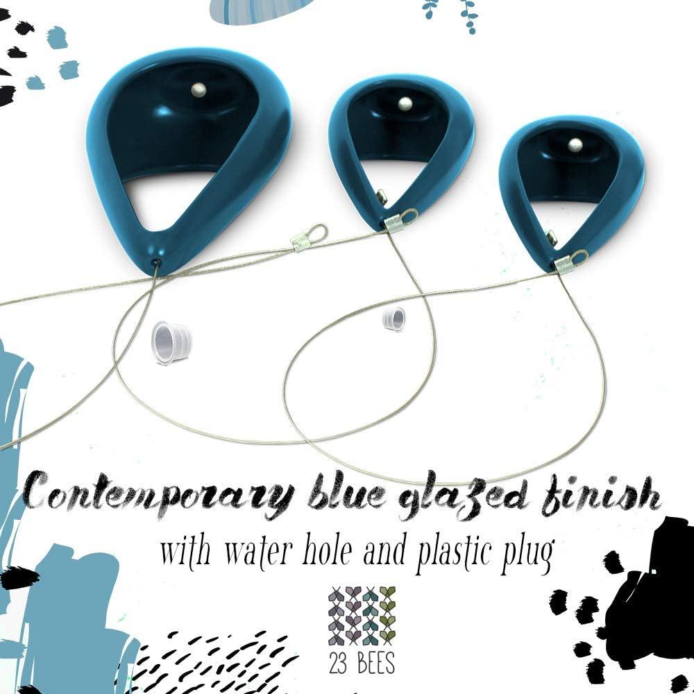 Macetas Colgantes de Cerámica Azul 23 Abejas - Paquete de 3