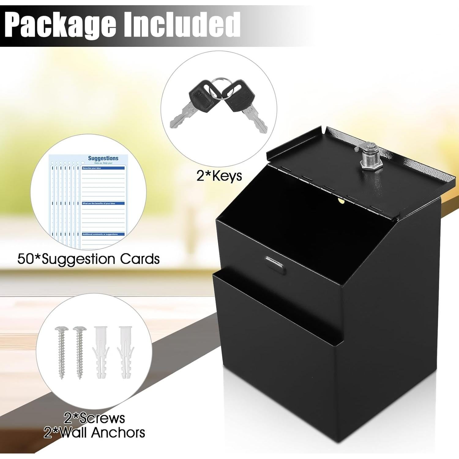 Caja de Sugerencias KYODOLED Negra con Cerradura y 50 Tarjetas