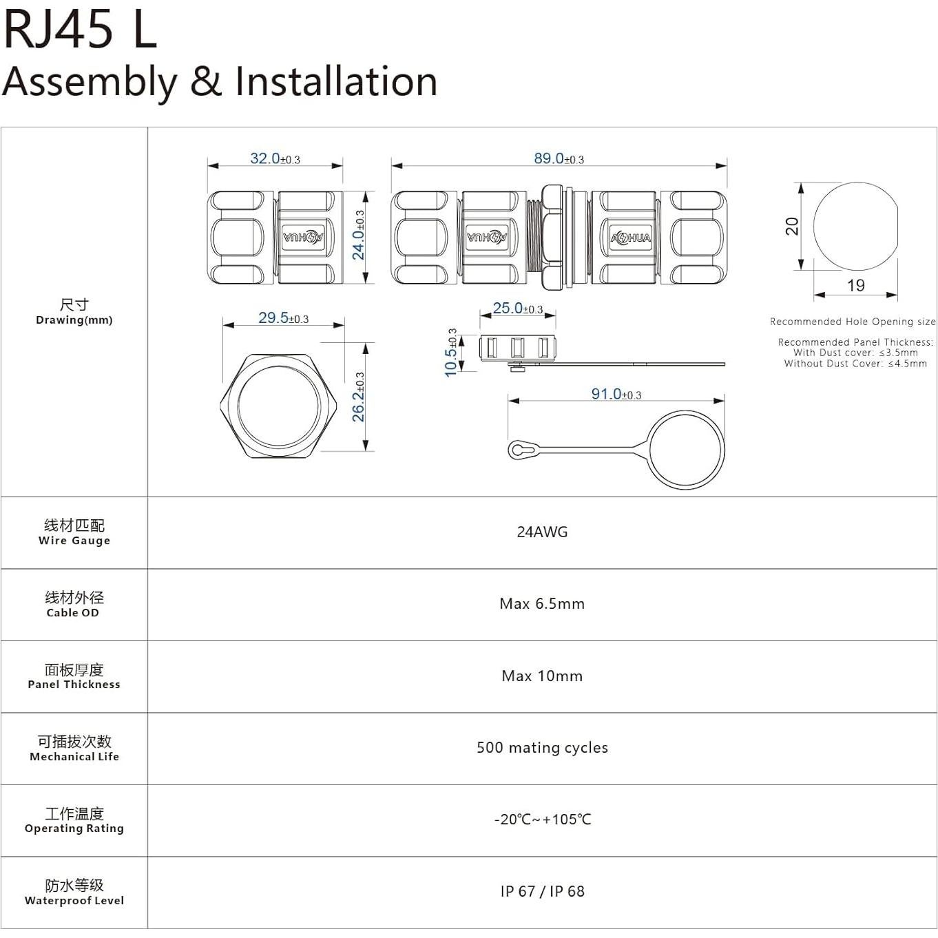 Acoplador RJ45 AOHUA IP68 a Prueba de Agua - Paquete de 3
