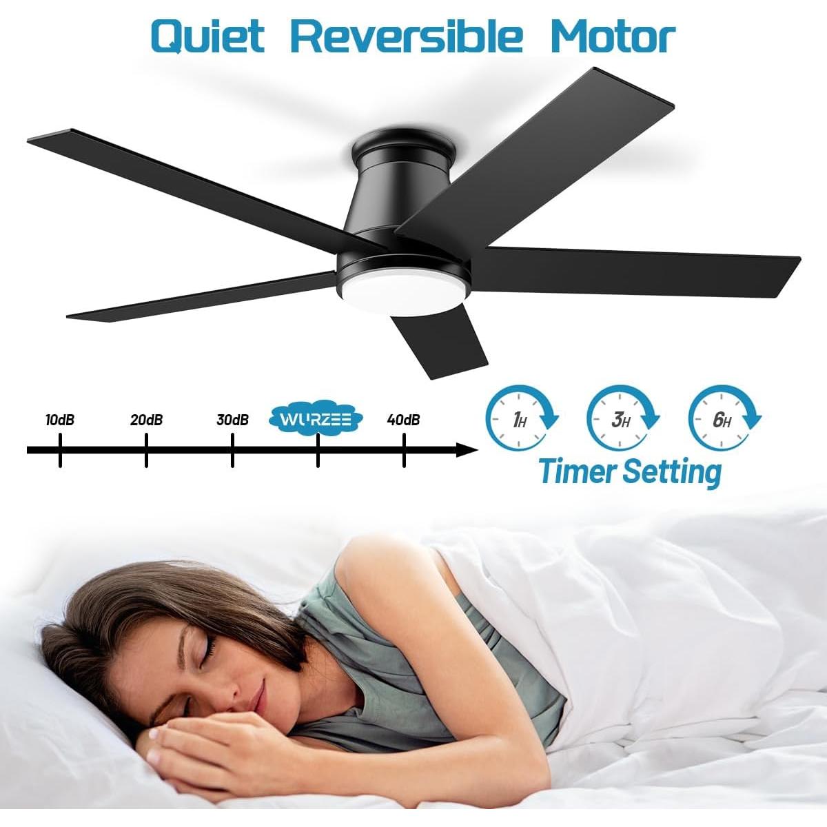 Ventilador de Techo Wurzee 132cm Negro con Luz LED y Control Remoto