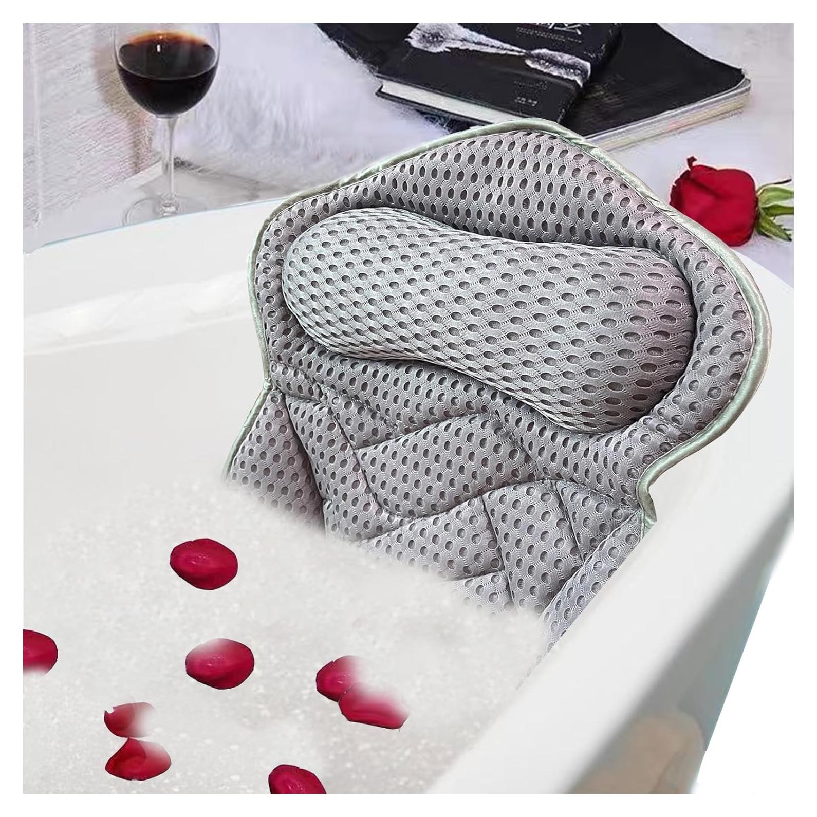Almohada de Baño Ergonomica Vezyturly Gris con Ventosas