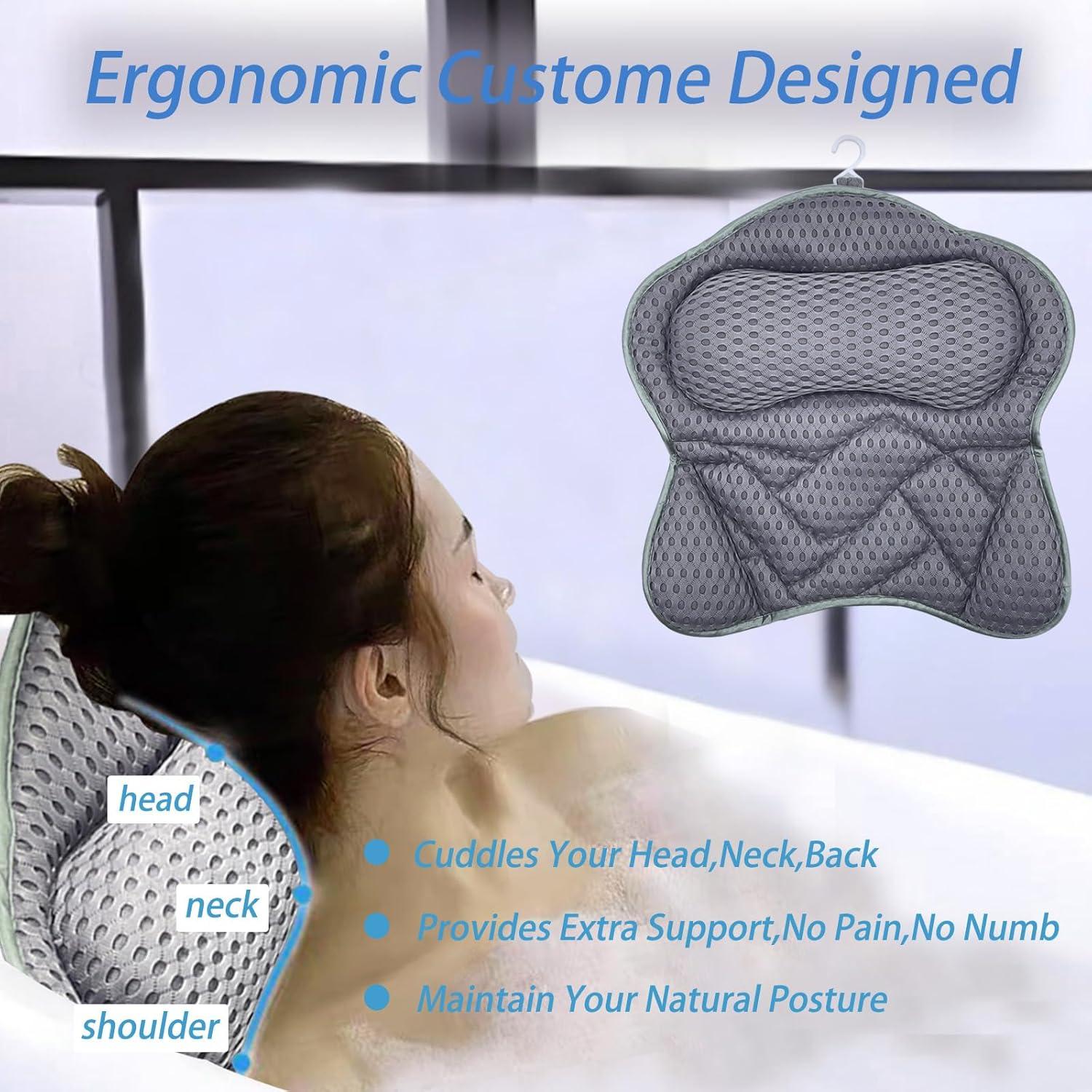 Almohada de Baño Ergonomica Vezyturly Gris con Ventosas