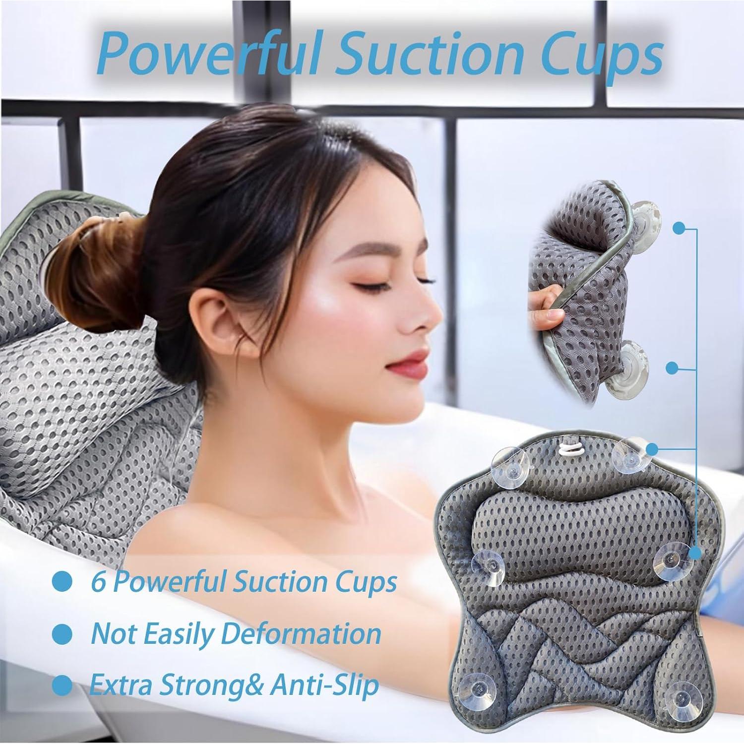 Almohada de Baño Ergonomica Vezyturly Gris con Ventosas