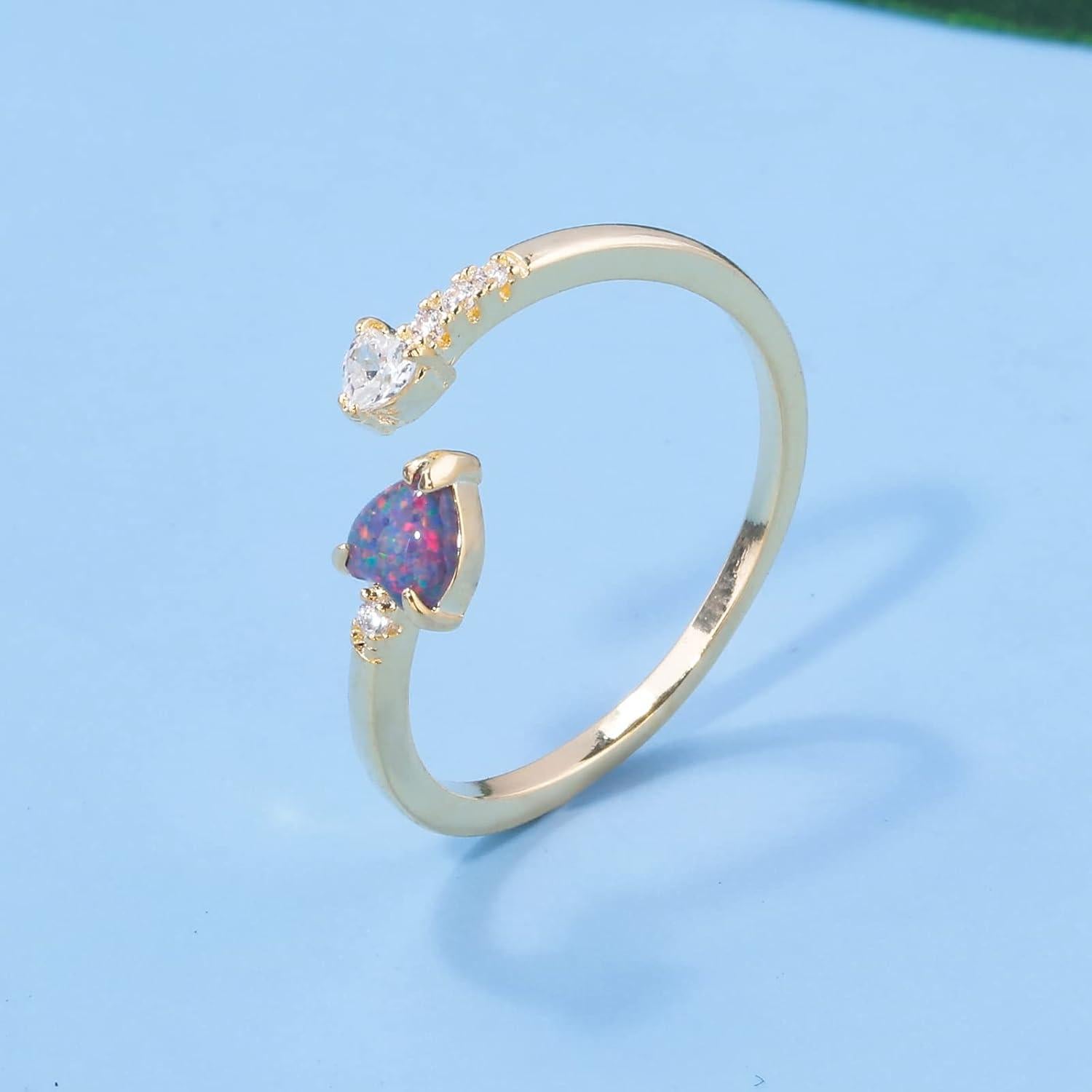 Anillo Ajustable de Ópalo Negro 14K para Mujeres - Lasidor